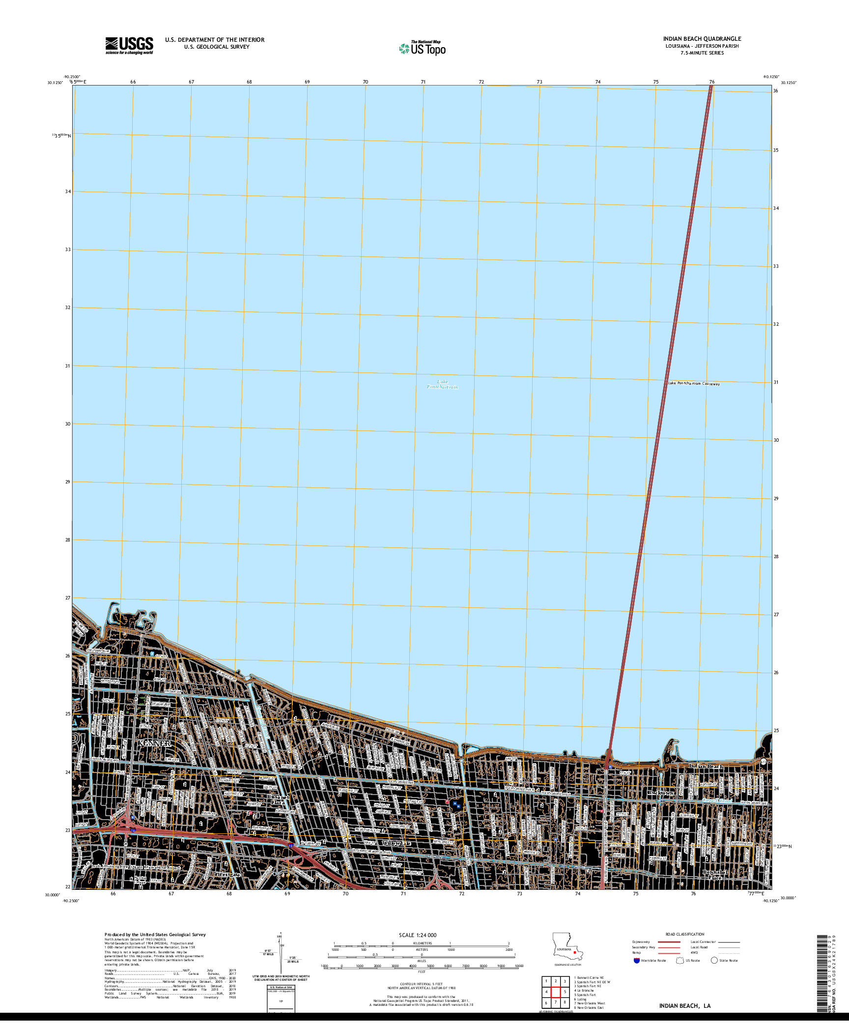 USGS US TOPO 7.5-MINUTE MAP FOR INDIAN BEACH, LA 2020