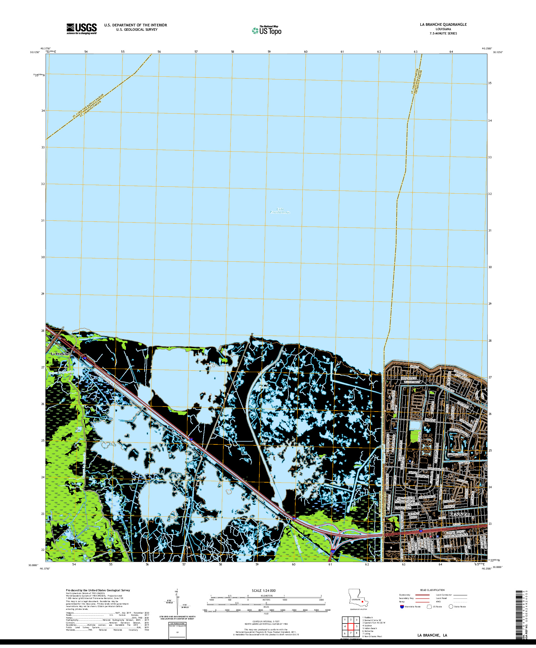 USGS US TOPO 7.5-MINUTE MAP FOR LA BRANCHE, LA 2020