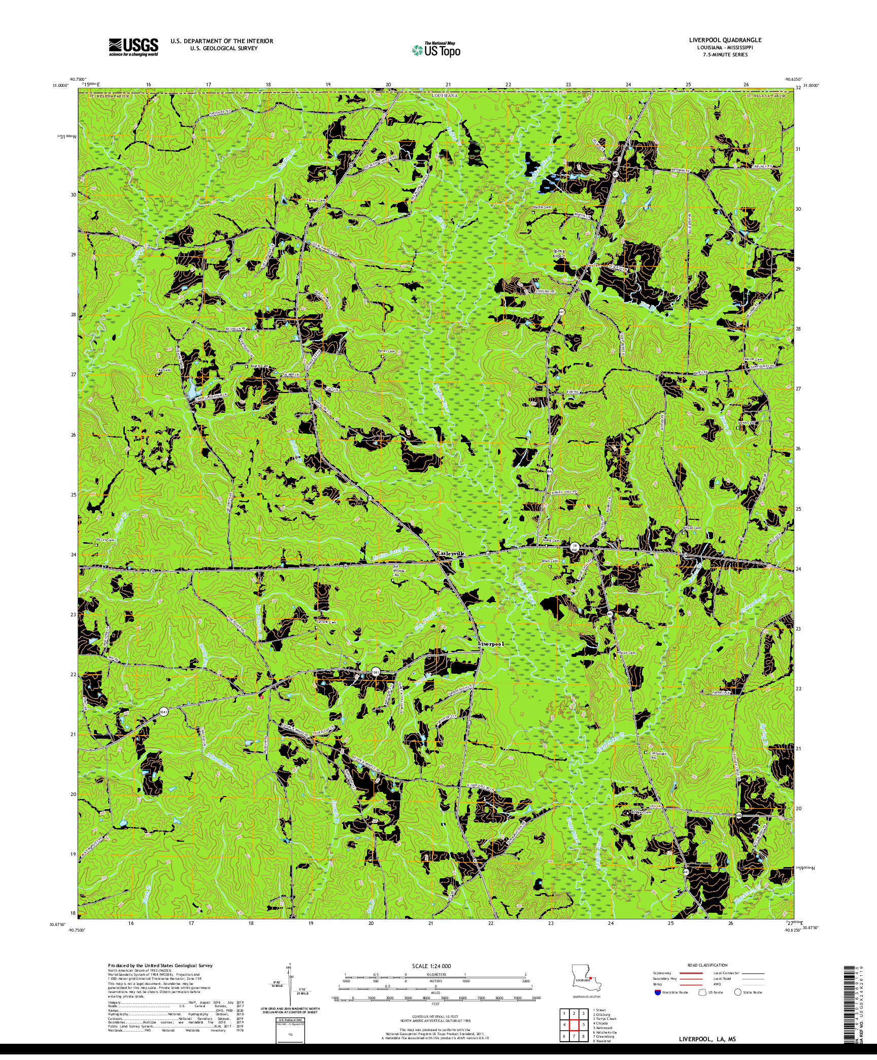 USGS US TOPO 7.5-MINUTE MAP FOR LIVERPOOL, LA,MS 2020