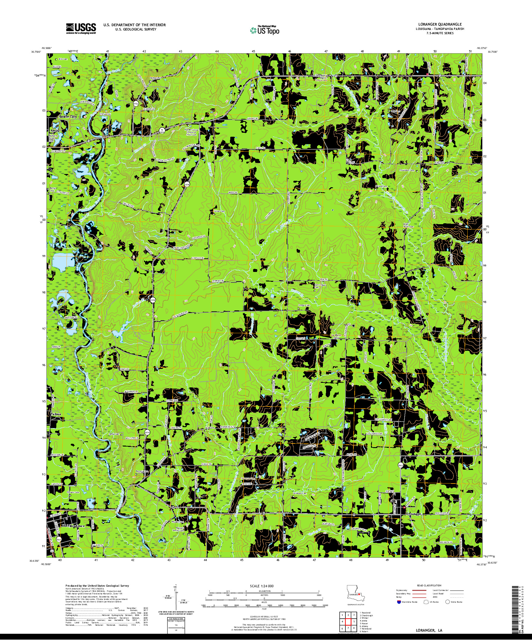 USGS US TOPO 7.5-MINUTE MAP FOR LORANGER, LA 2020