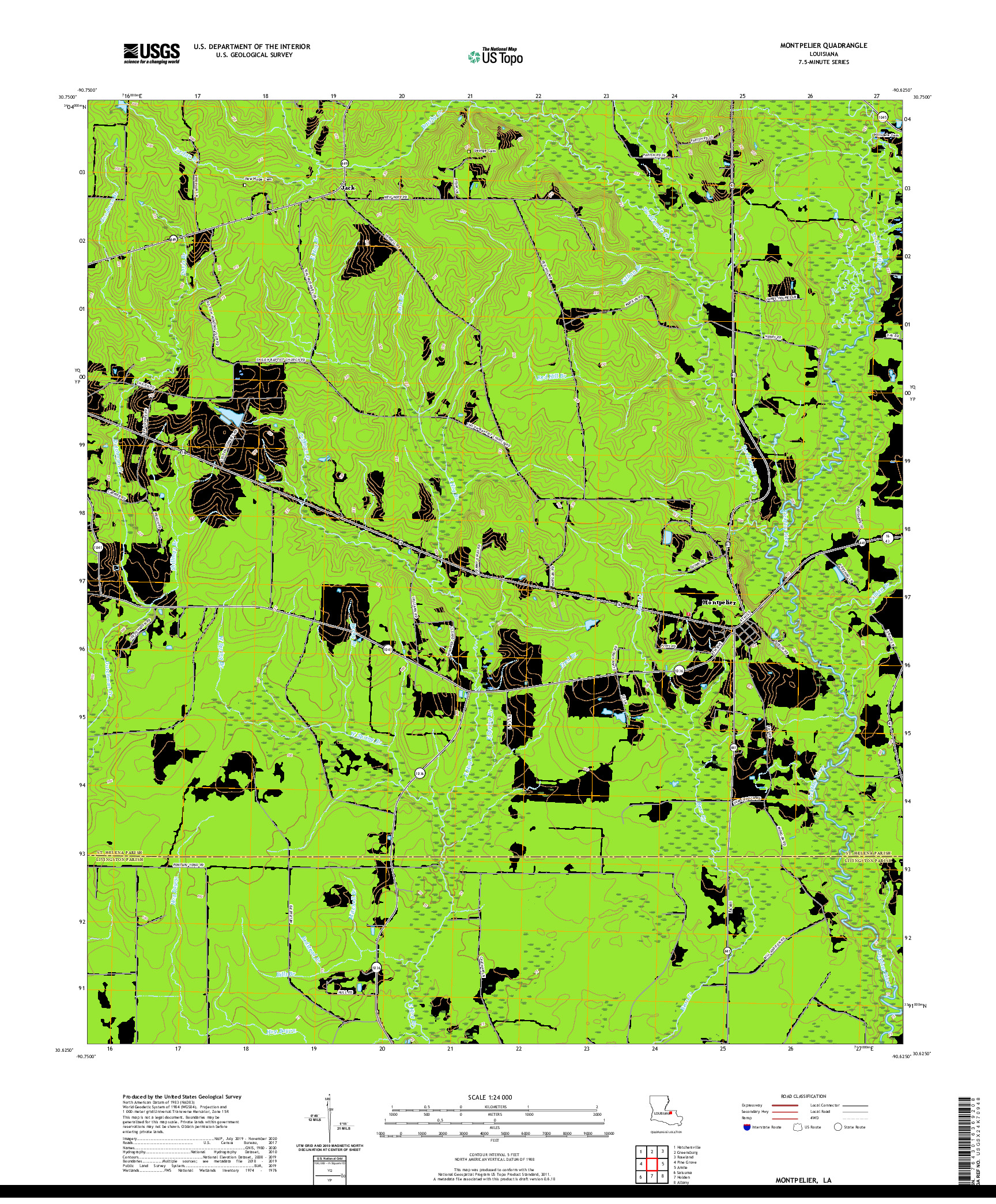 USGS US TOPO 7.5-MINUTE MAP FOR MONTPELIER, LA 2020