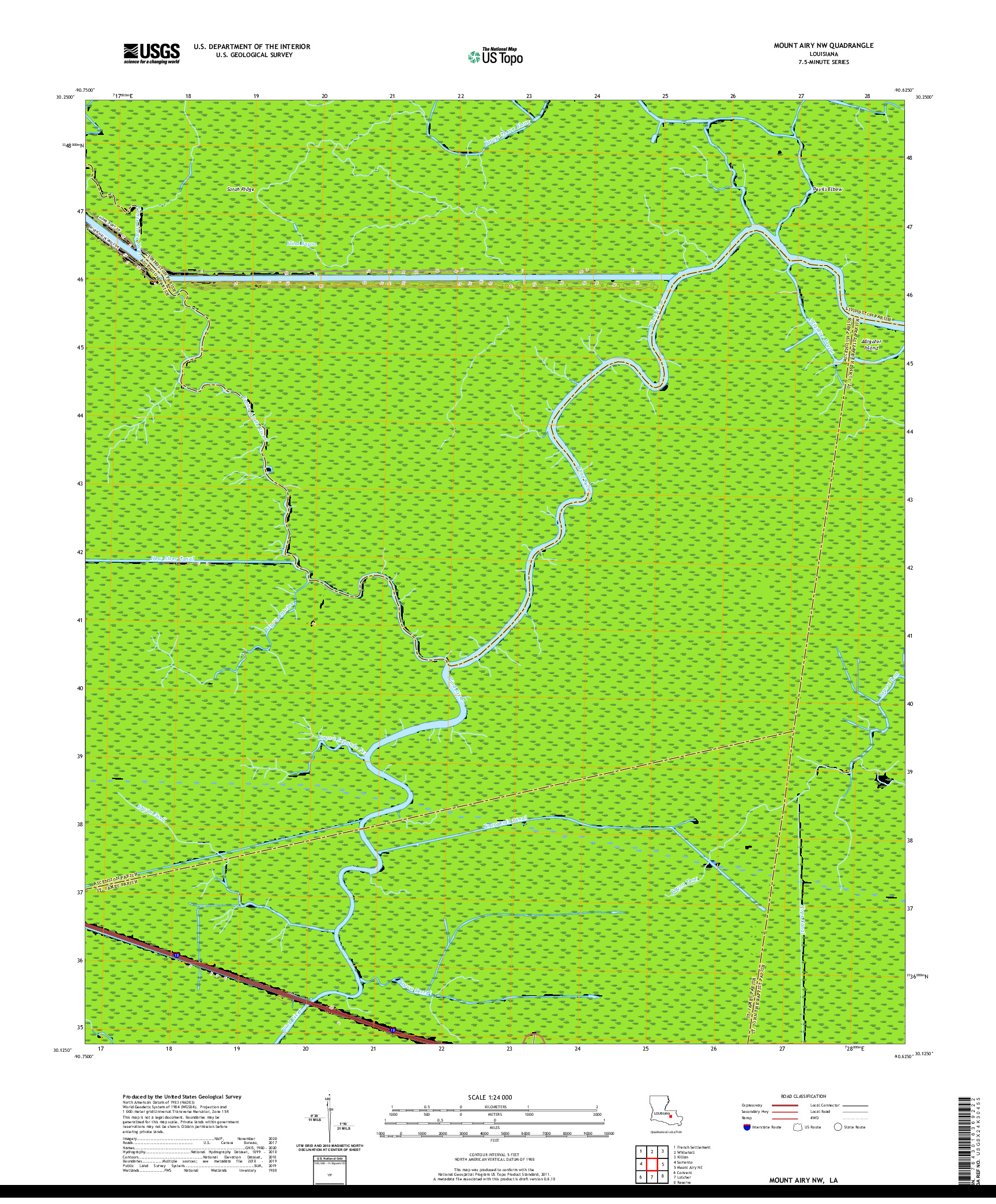 USGS US TOPO 7.5-MINUTE MAP FOR MOUNT AIRY NW, LA 2020