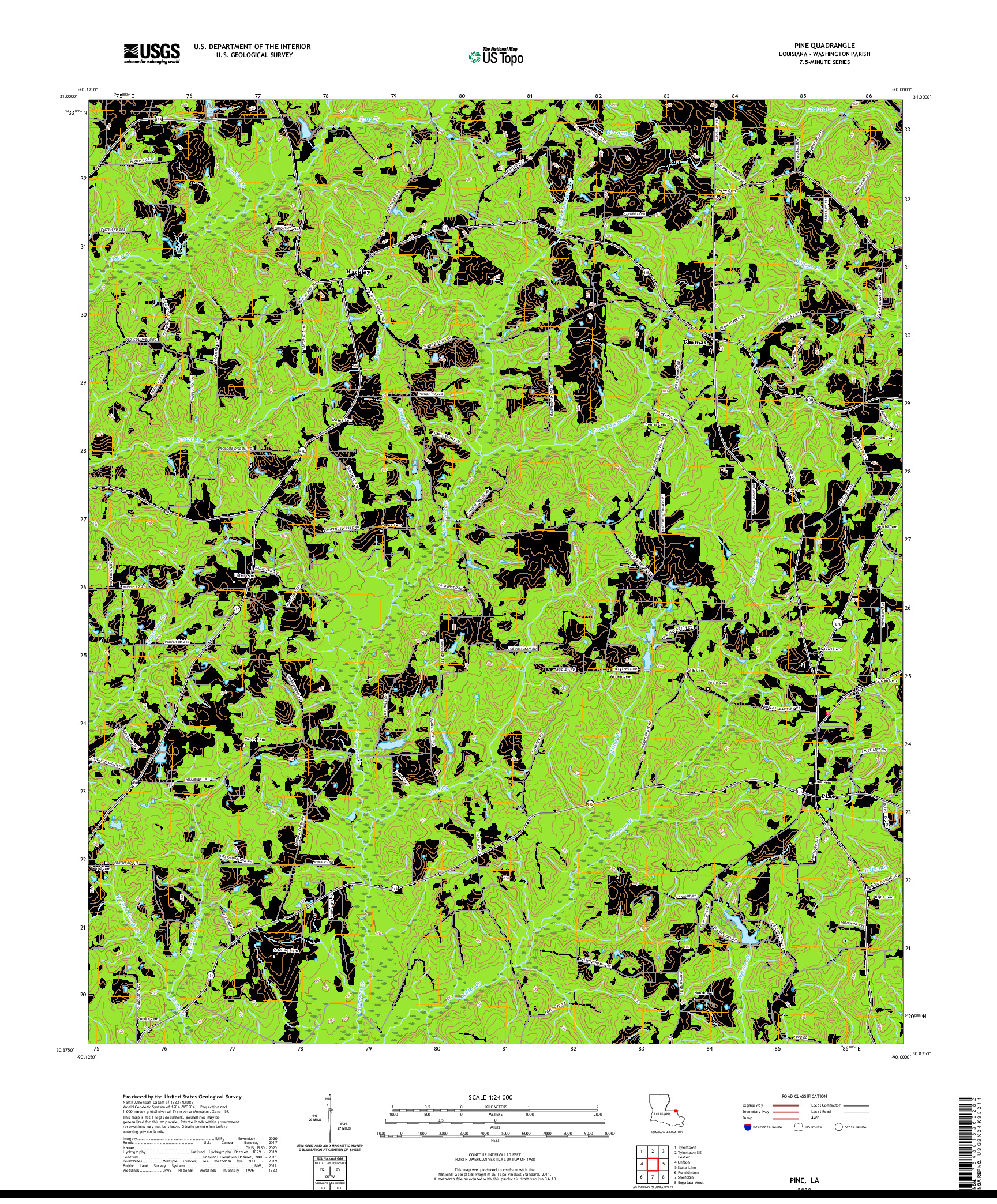 USGS US TOPO 7.5-MINUTE MAP FOR PINE, LA 2020