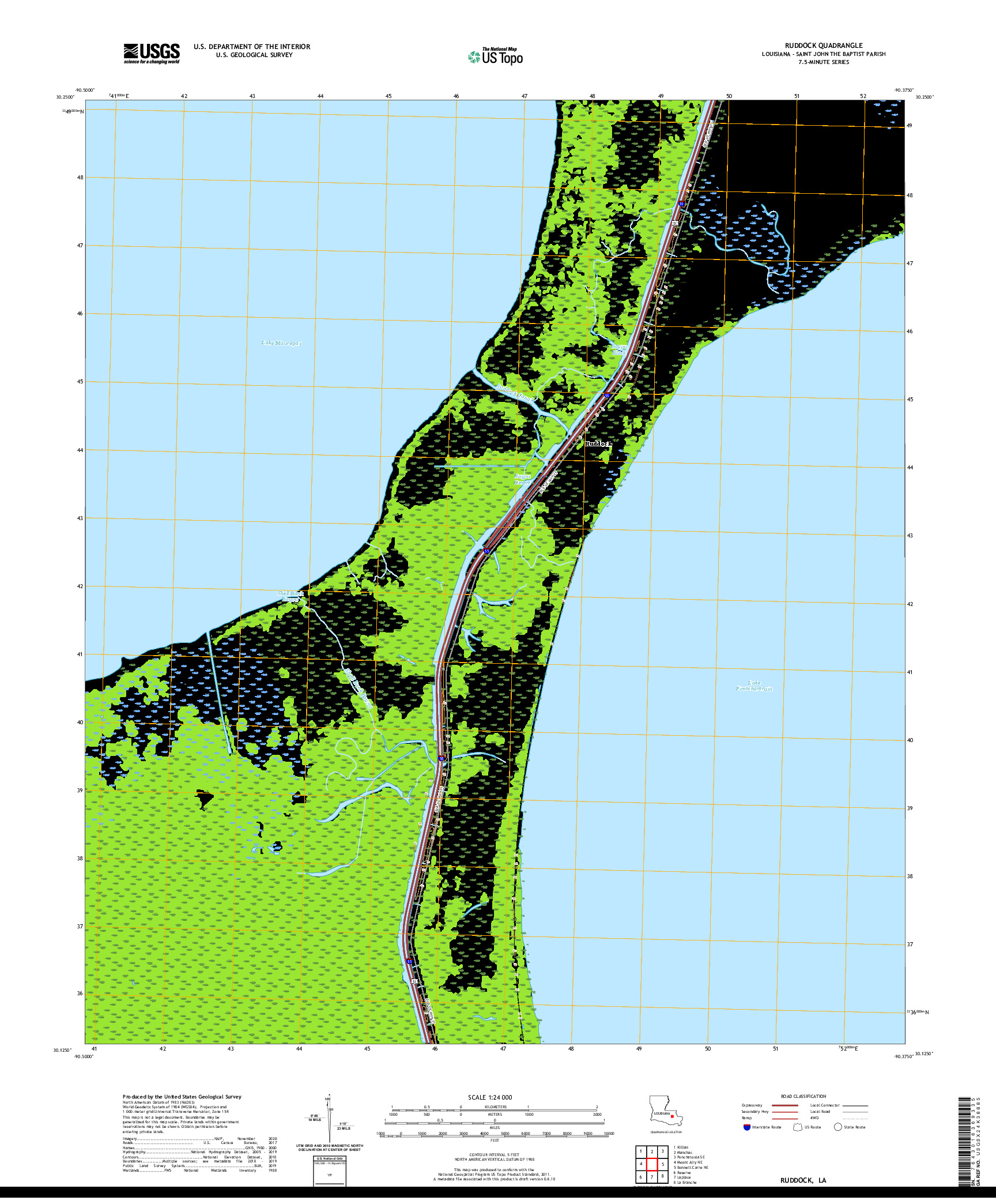 USGS US TOPO 7.5-MINUTE MAP FOR RUDDOCK, LA 2020