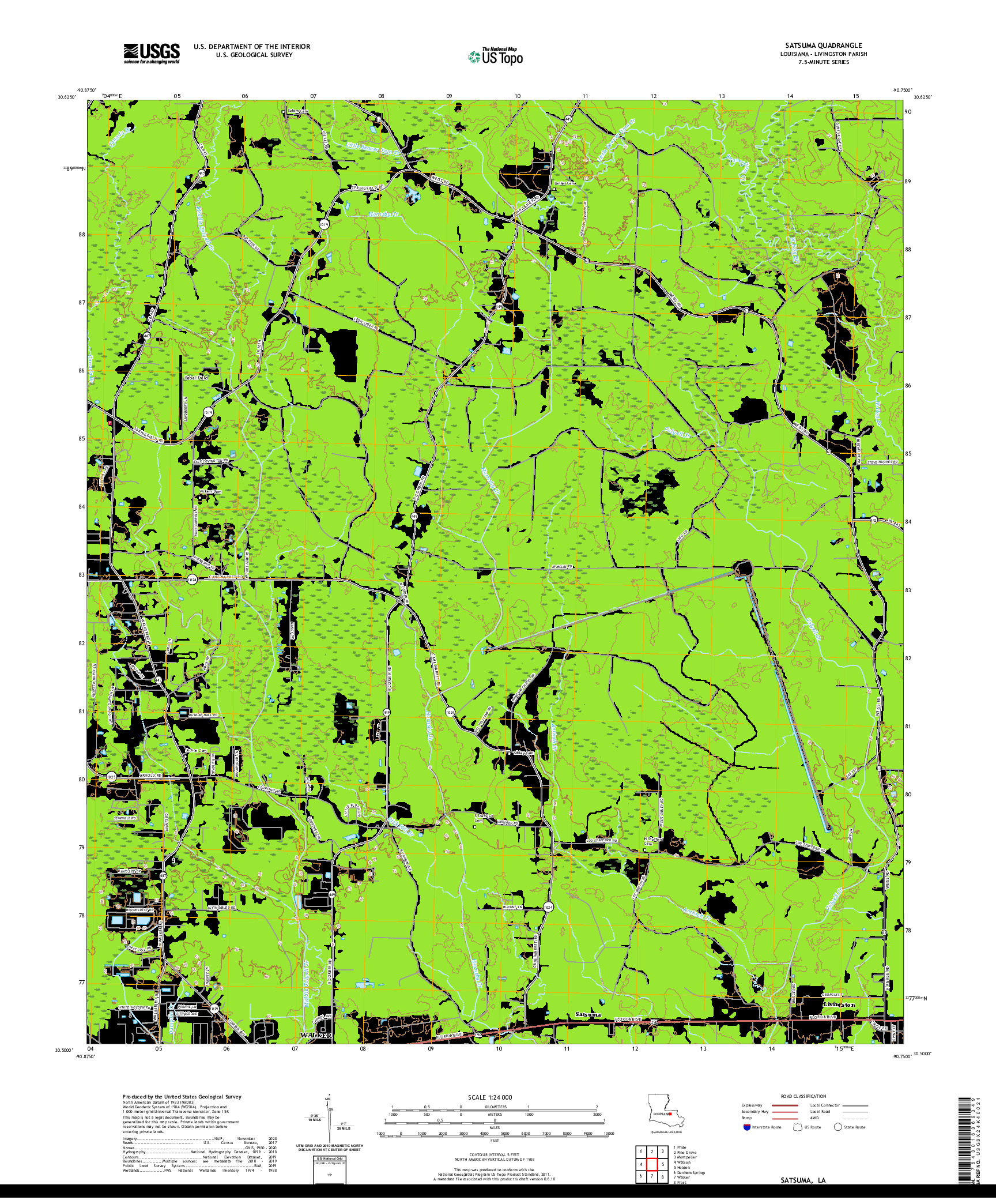 USGS US TOPO 7.5-MINUTE MAP FOR SATSUMA, LA 2020