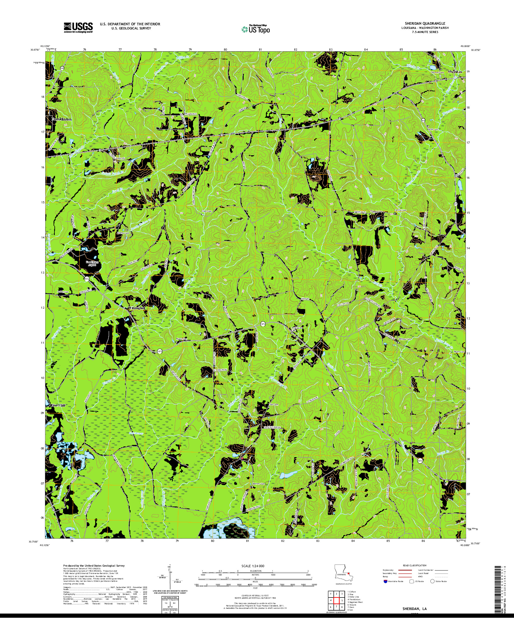 USGS US TOPO 7.5-MINUTE MAP FOR SHERIDAN, LA 2020