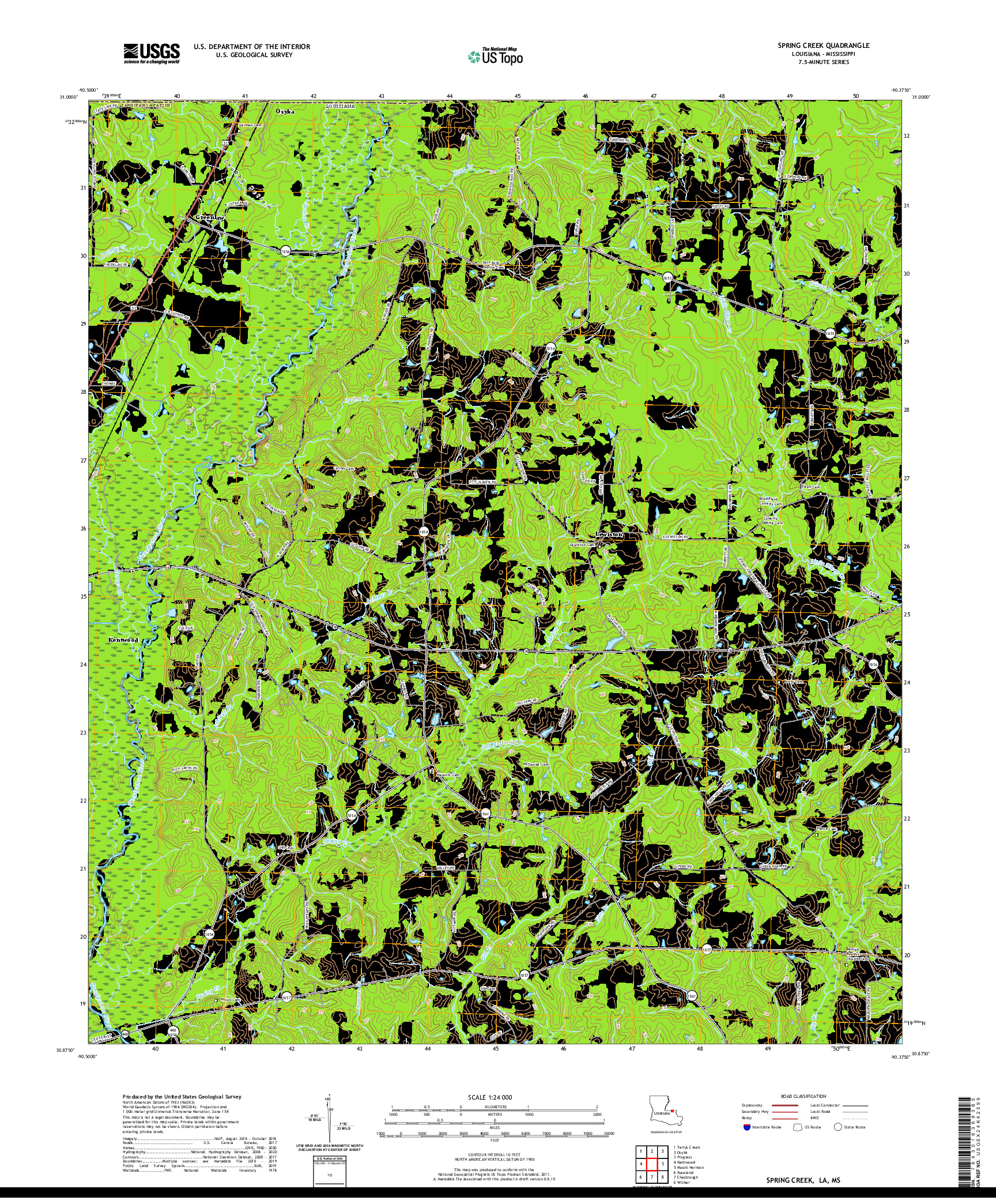 USGS US TOPO 7.5-MINUTE MAP FOR SPRING CREEK, LA,MS 2020