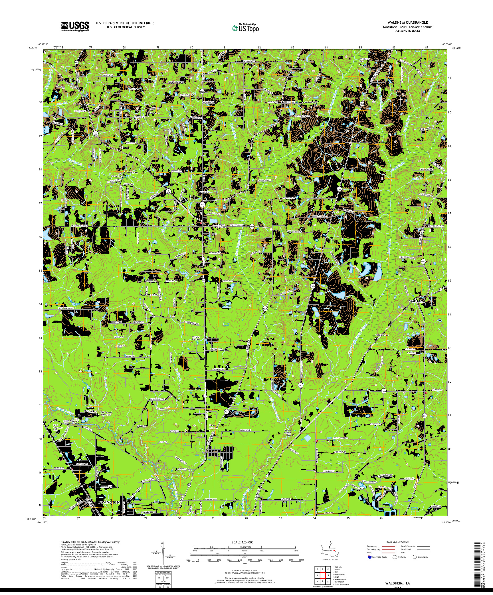 USGS US TOPO 7.5-MINUTE MAP FOR WALDHEIM, LA 2020