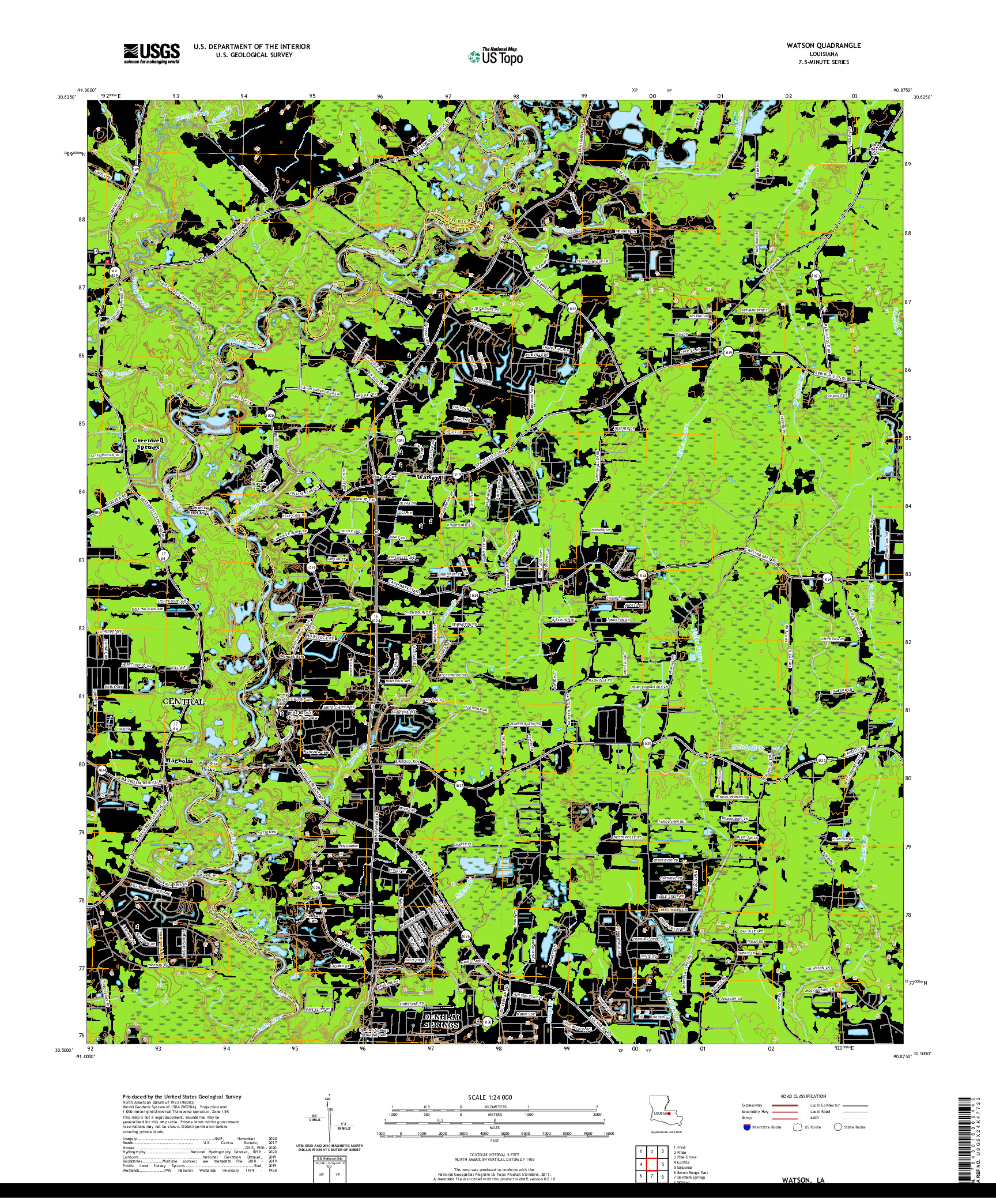 USGS US TOPO 7.5-MINUTE MAP FOR WATSON, LA 2020