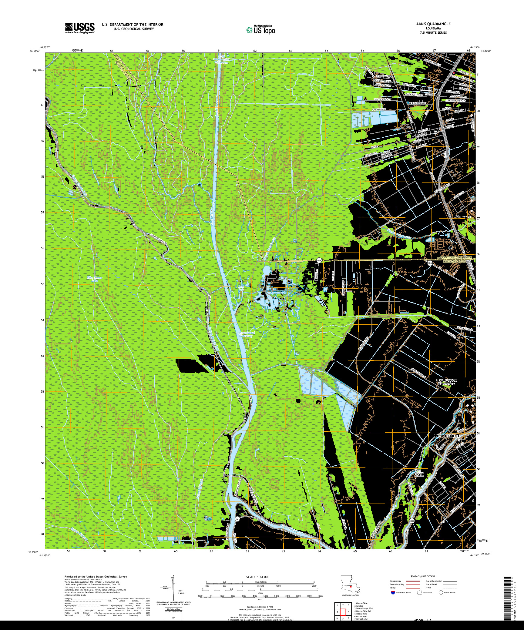 USGS US TOPO 7.5-MINUTE MAP FOR ADDIS, LA 2020