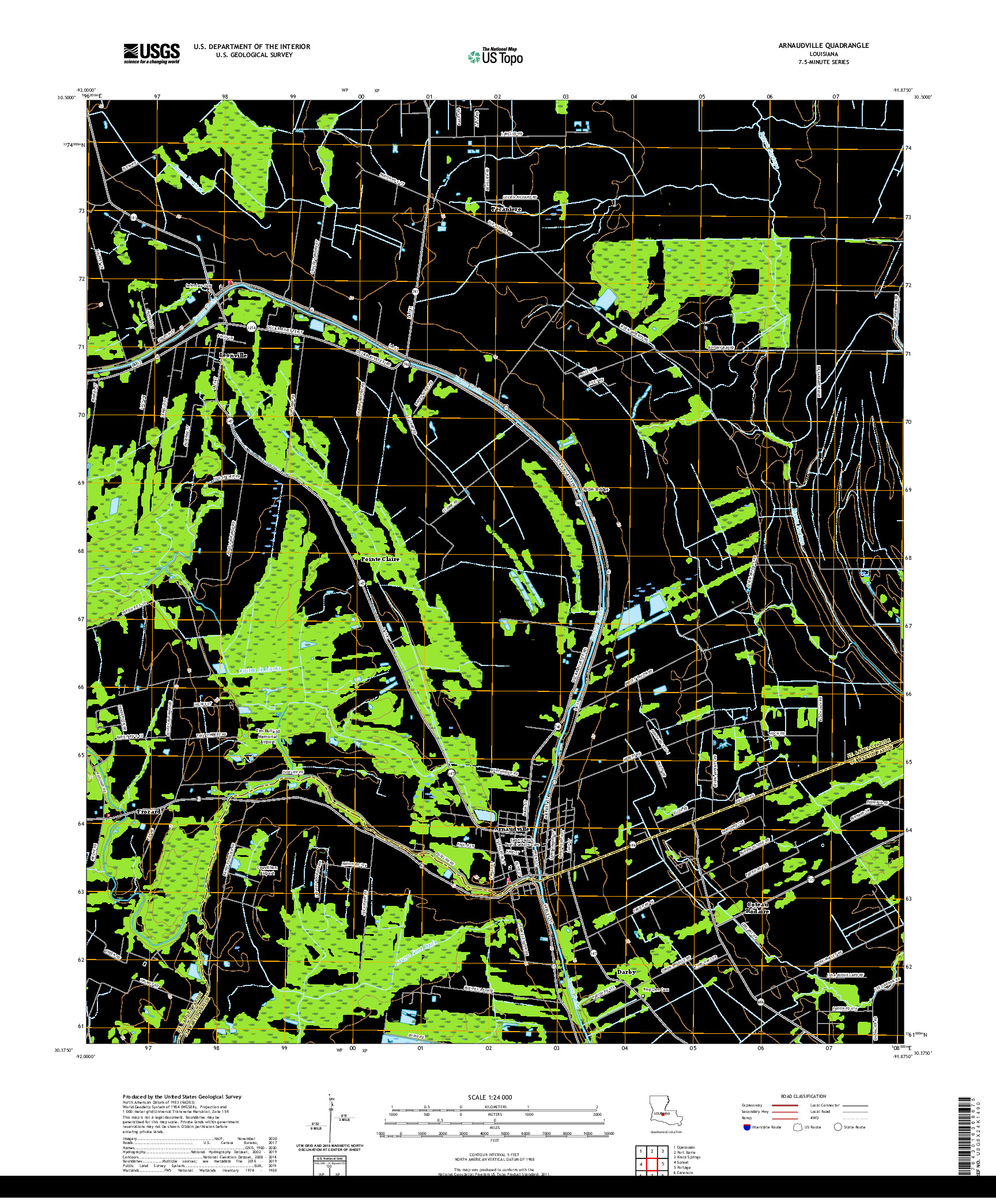 USGS US TOPO 7.5-MINUTE MAP FOR ARNAUDVILLE, LA 2020