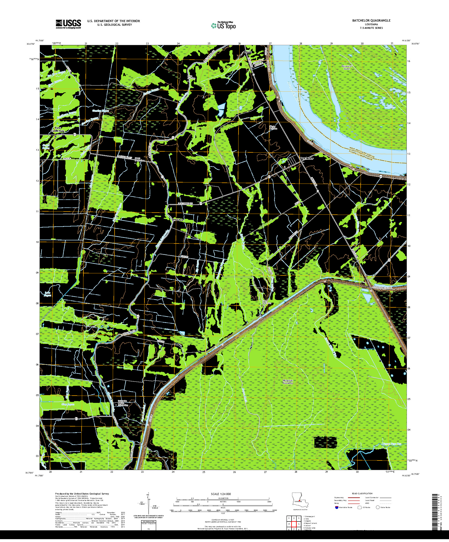 USGS US TOPO 7.5-MINUTE MAP FOR BATCHELOR, LA 2020