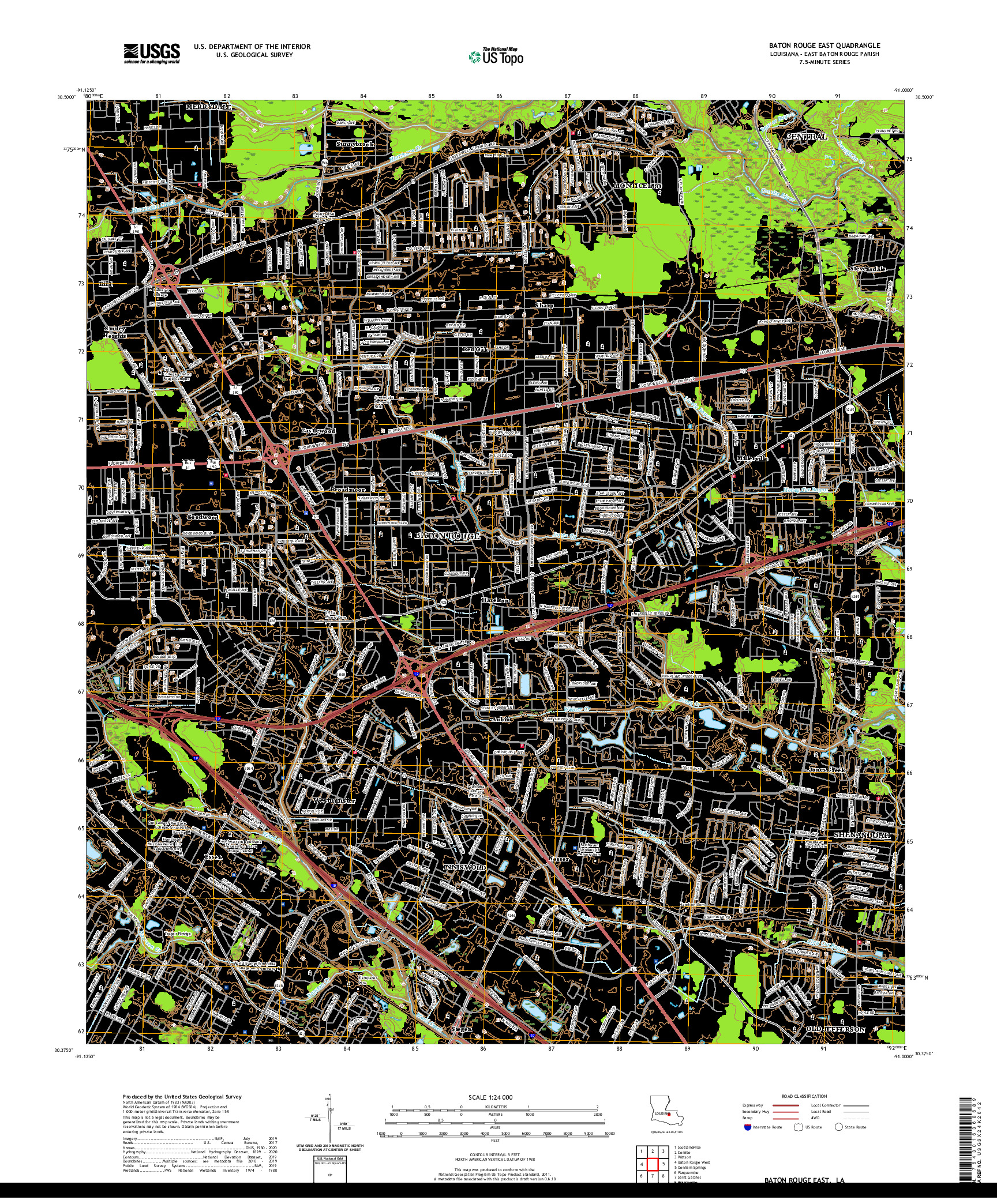 USGS US TOPO 7.5-MINUTE MAP FOR BATON ROUGE EAST, LA 2020