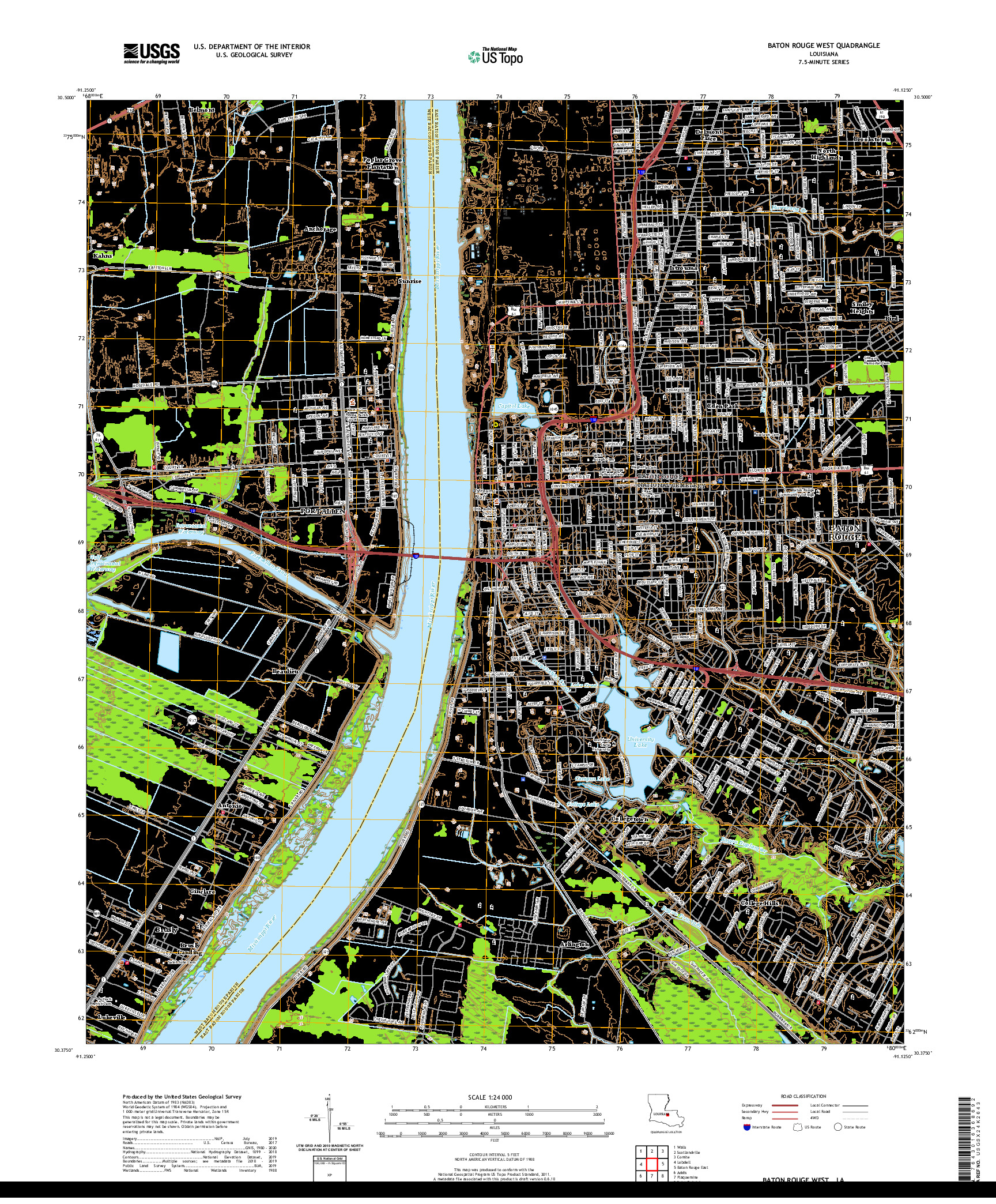 USGS US TOPO 7.5-MINUTE MAP FOR BATON ROUGE WEST, LA 2020