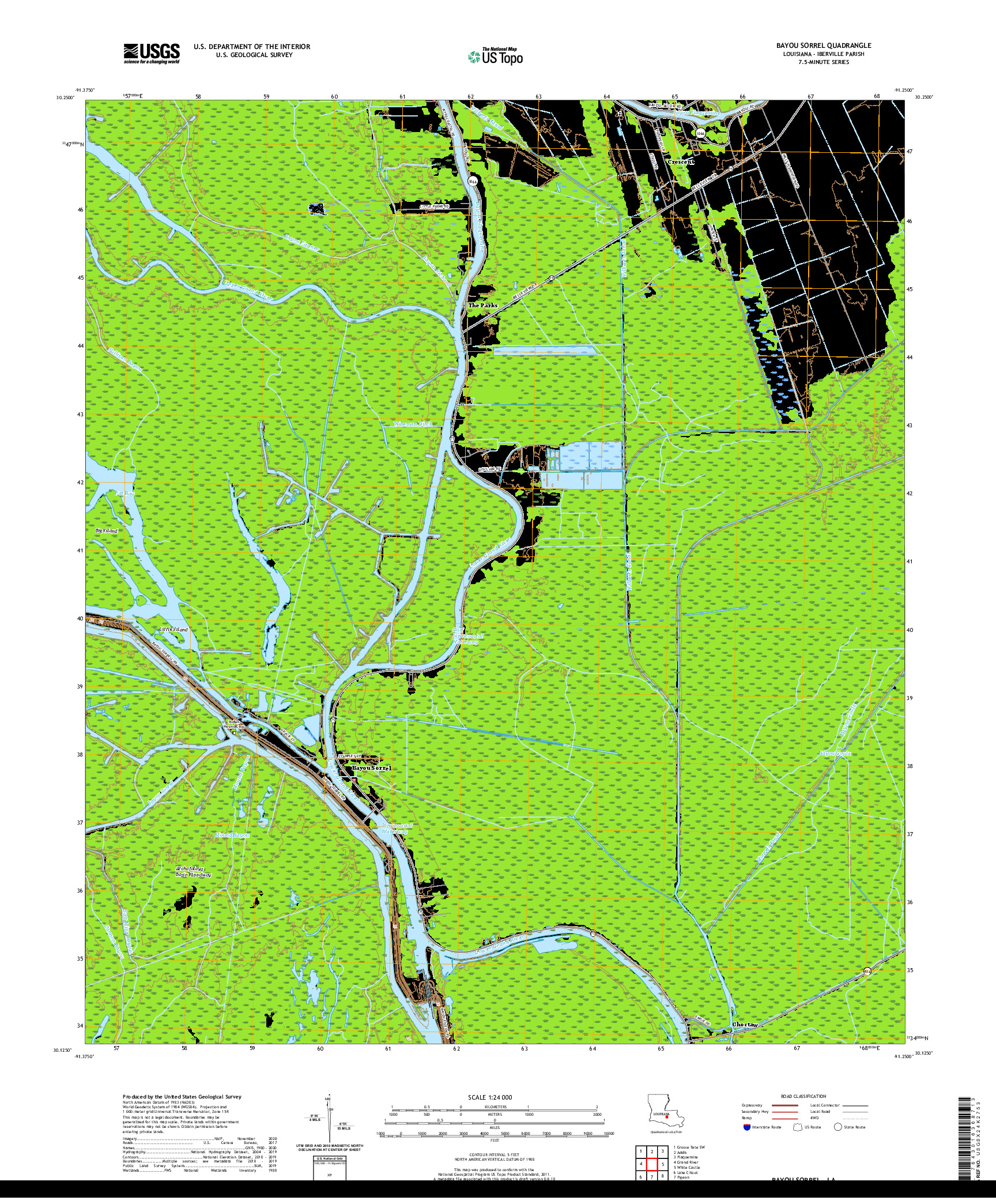 USGS US TOPO 7.5-MINUTE MAP FOR BAYOU SORREL, LA 2020