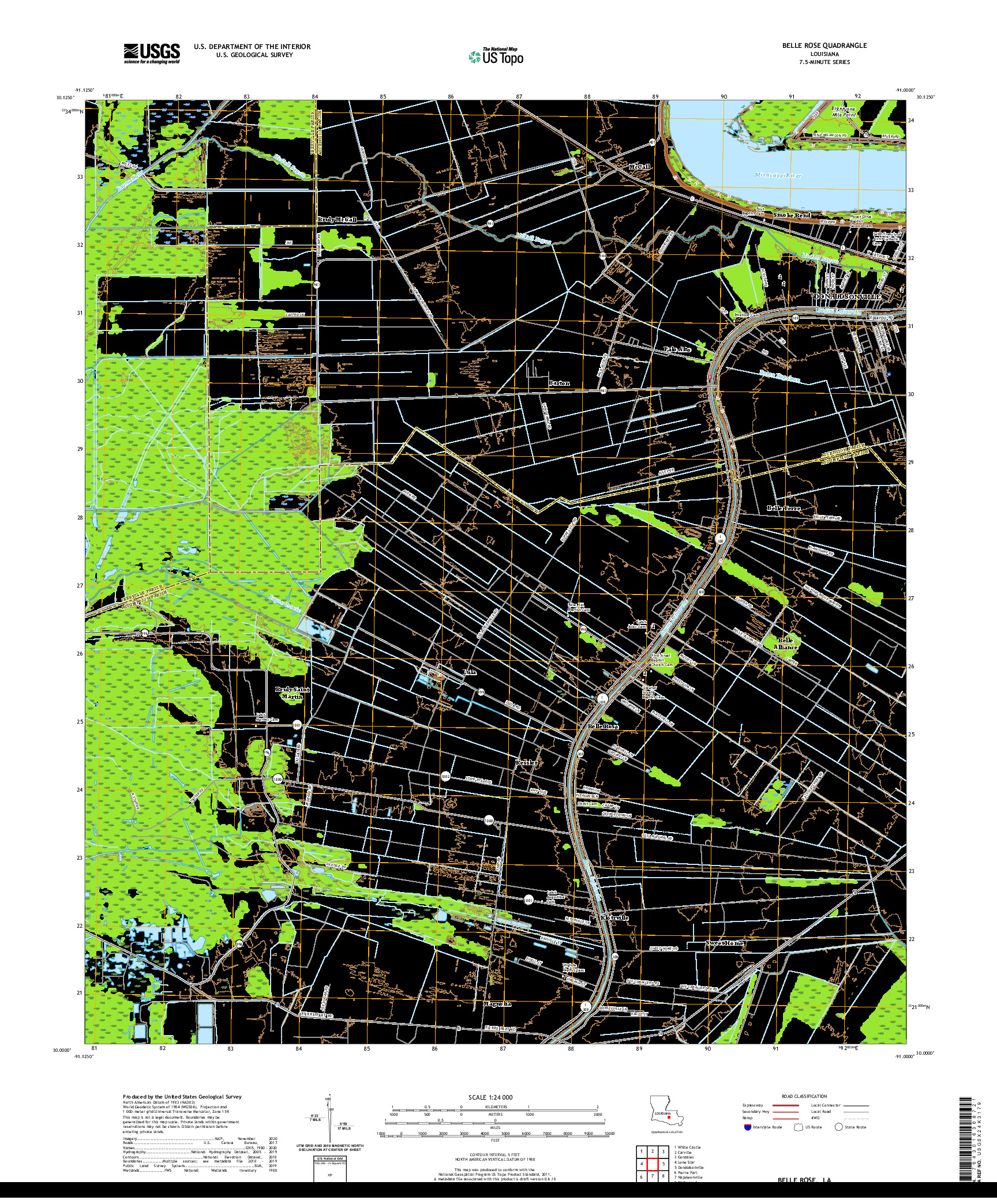 USGS US TOPO 7.5-MINUTE MAP FOR BELLE ROSE, LA 2020