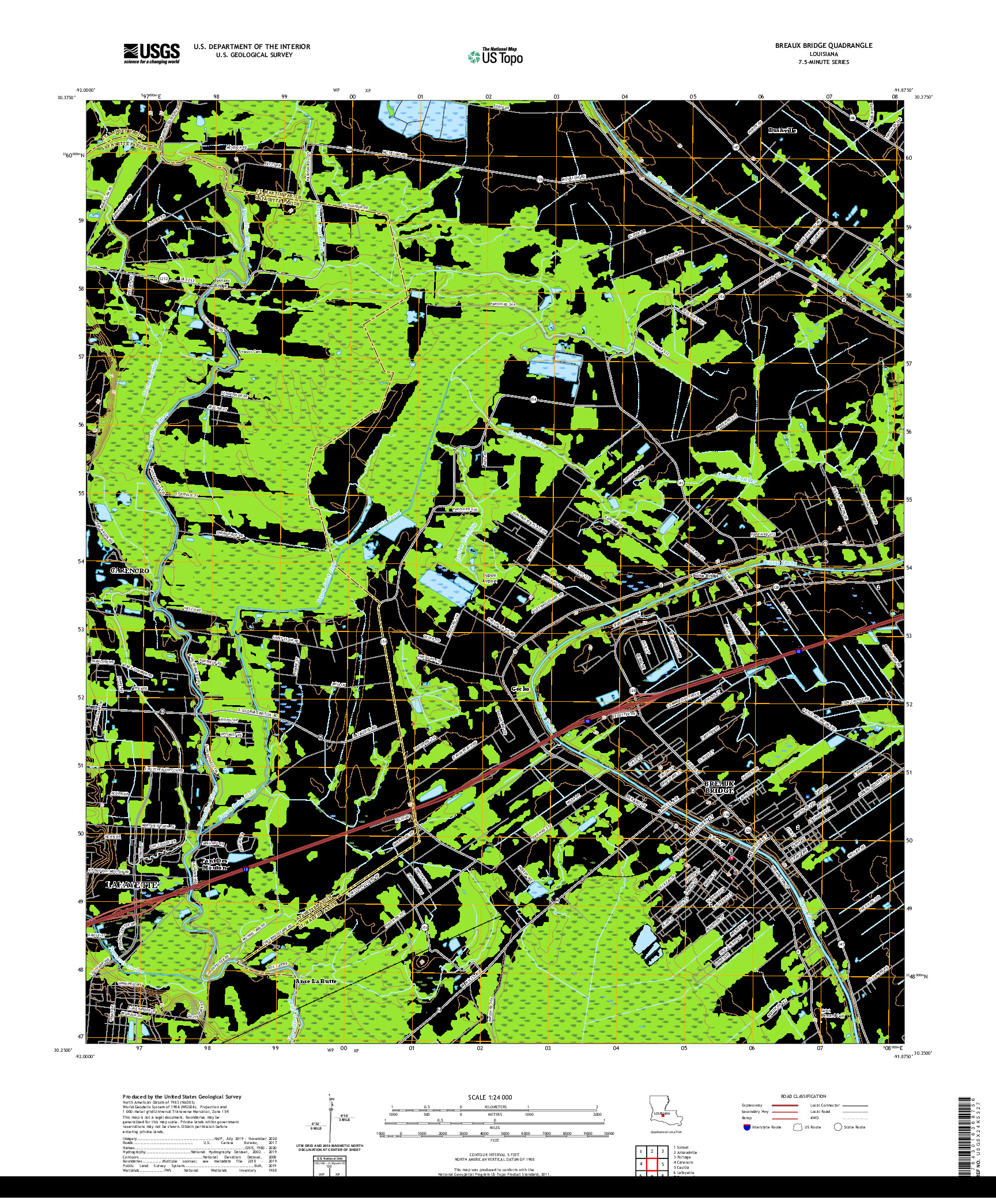 USGS US TOPO 7.5-MINUTE MAP FOR BREAUX BRIDGE, LA 2020