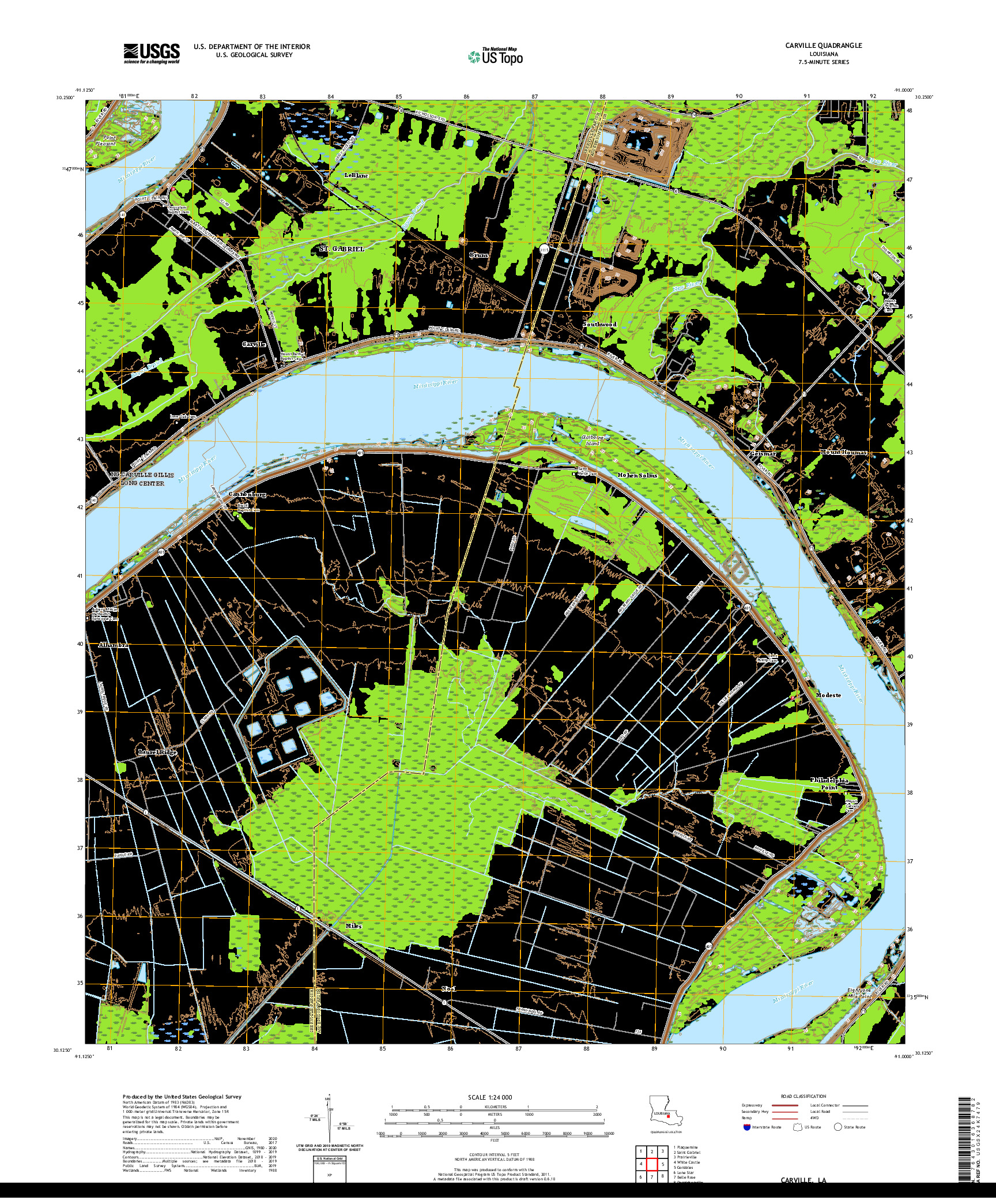 USGS US TOPO 7.5-MINUTE MAP FOR CARVILLE, LA 2020