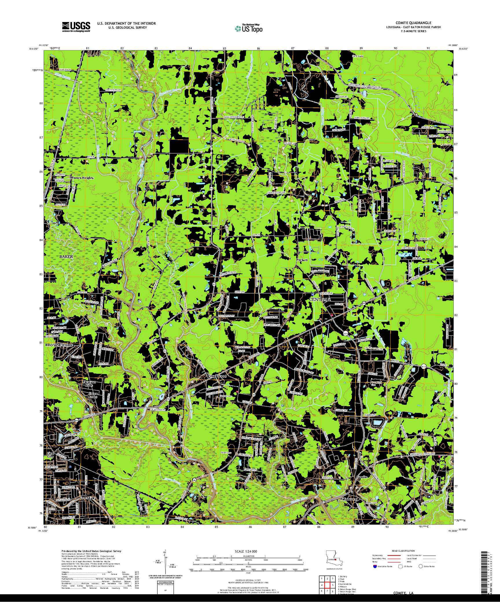 USGS US TOPO 7.5-MINUTE MAP FOR COMITE, LA 2020