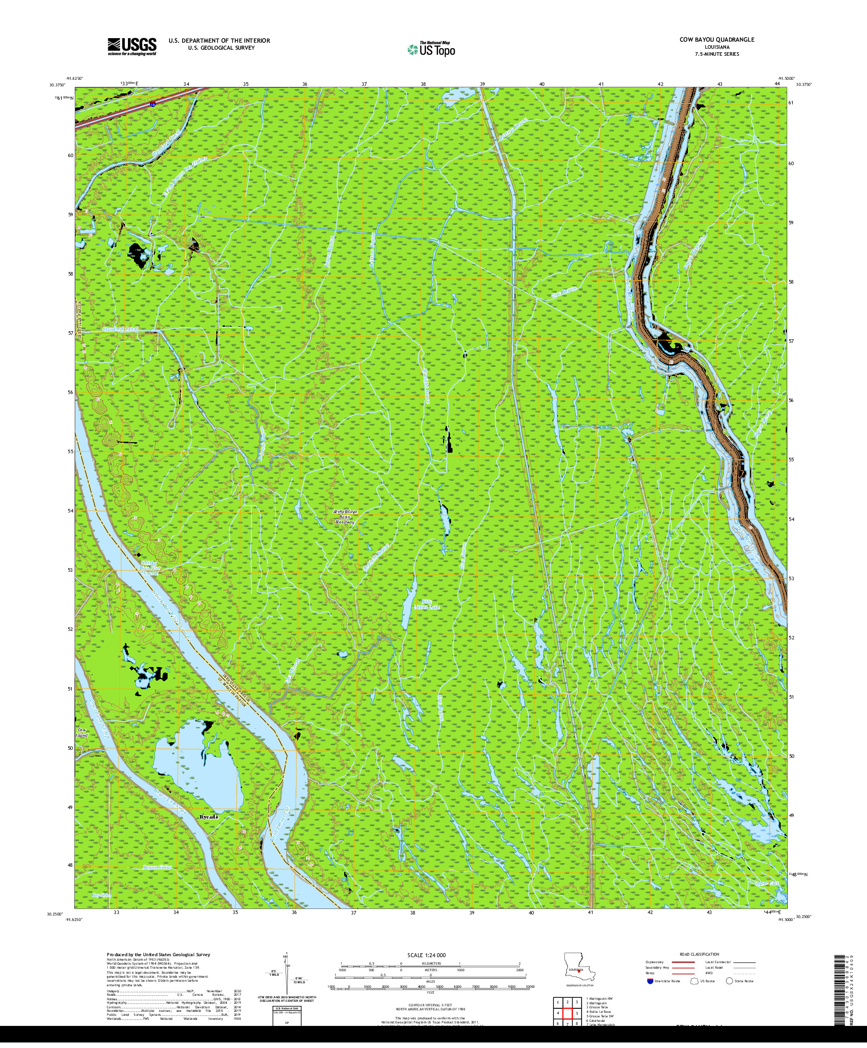 USGS US TOPO 7.5-MINUTE MAP FOR COW BAYOU, LA 2020
