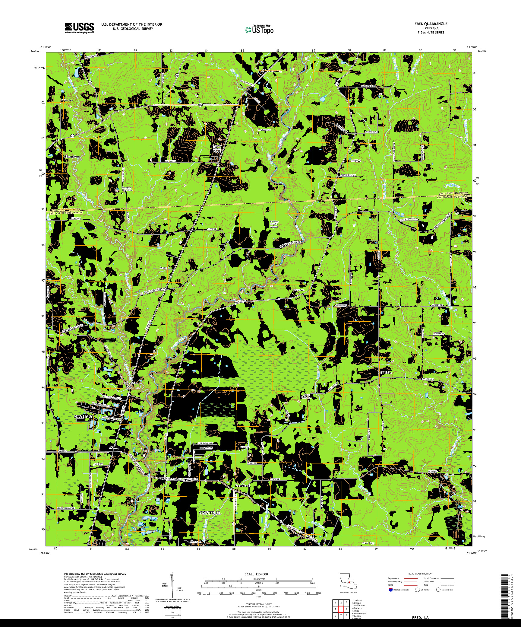 USGS US TOPO 7.5-MINUTE MAP FOR FRED, LA 2020