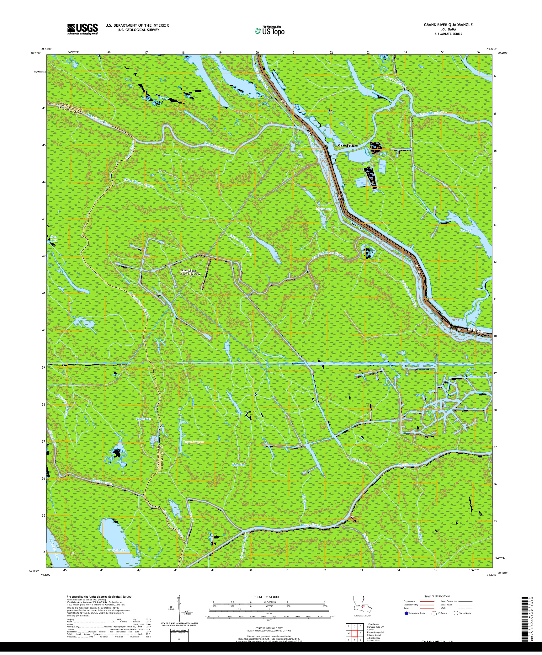 USGS US TOPO 7.5-MINUTE MAP FOR GRAND RIVER, LA 2020