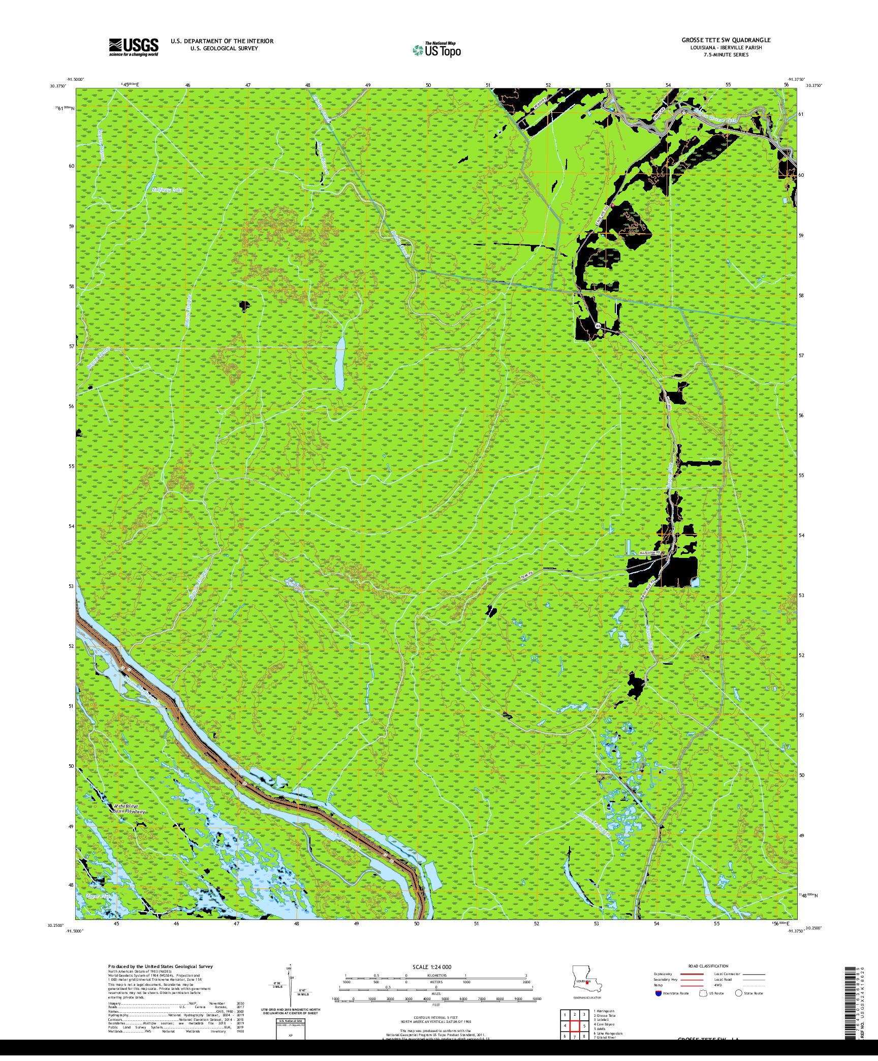 USGS US TOPO 7.5-MINUTE MAP FOR GROSSE TETE SW, LA 2020