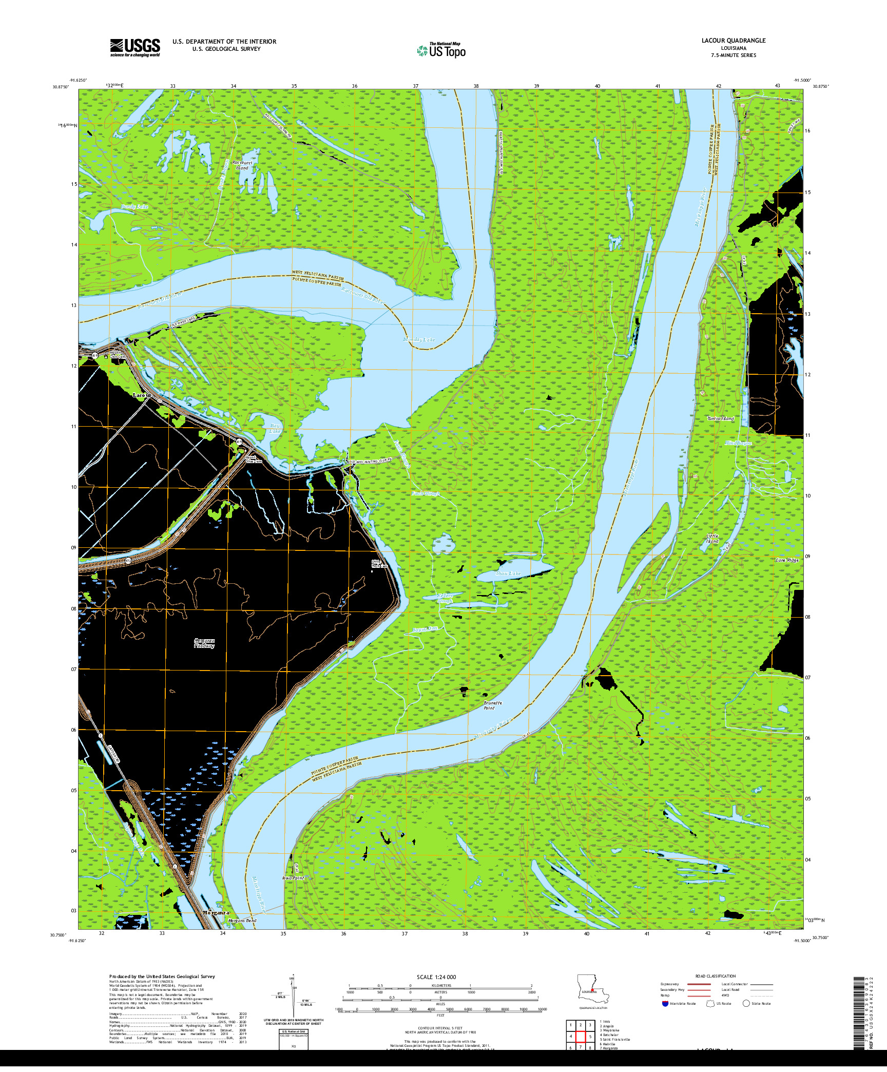 USGS US TOPO 7.5-MINUTE MAP FOR LACOUR, LA 2020