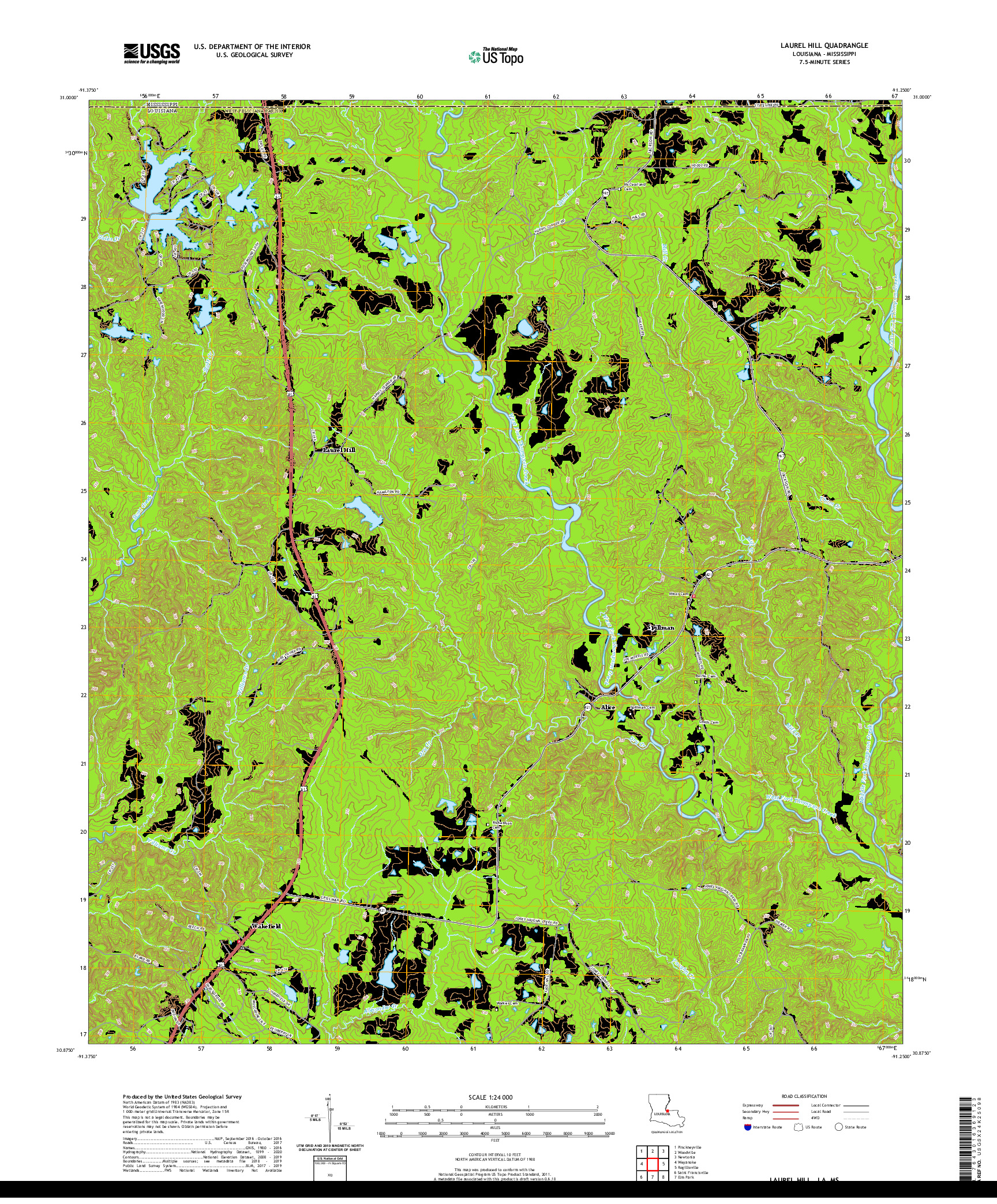 USGS US TOPO 7.5-MINUTE MAP FOR LAUREL HILL, LA,MS 2020