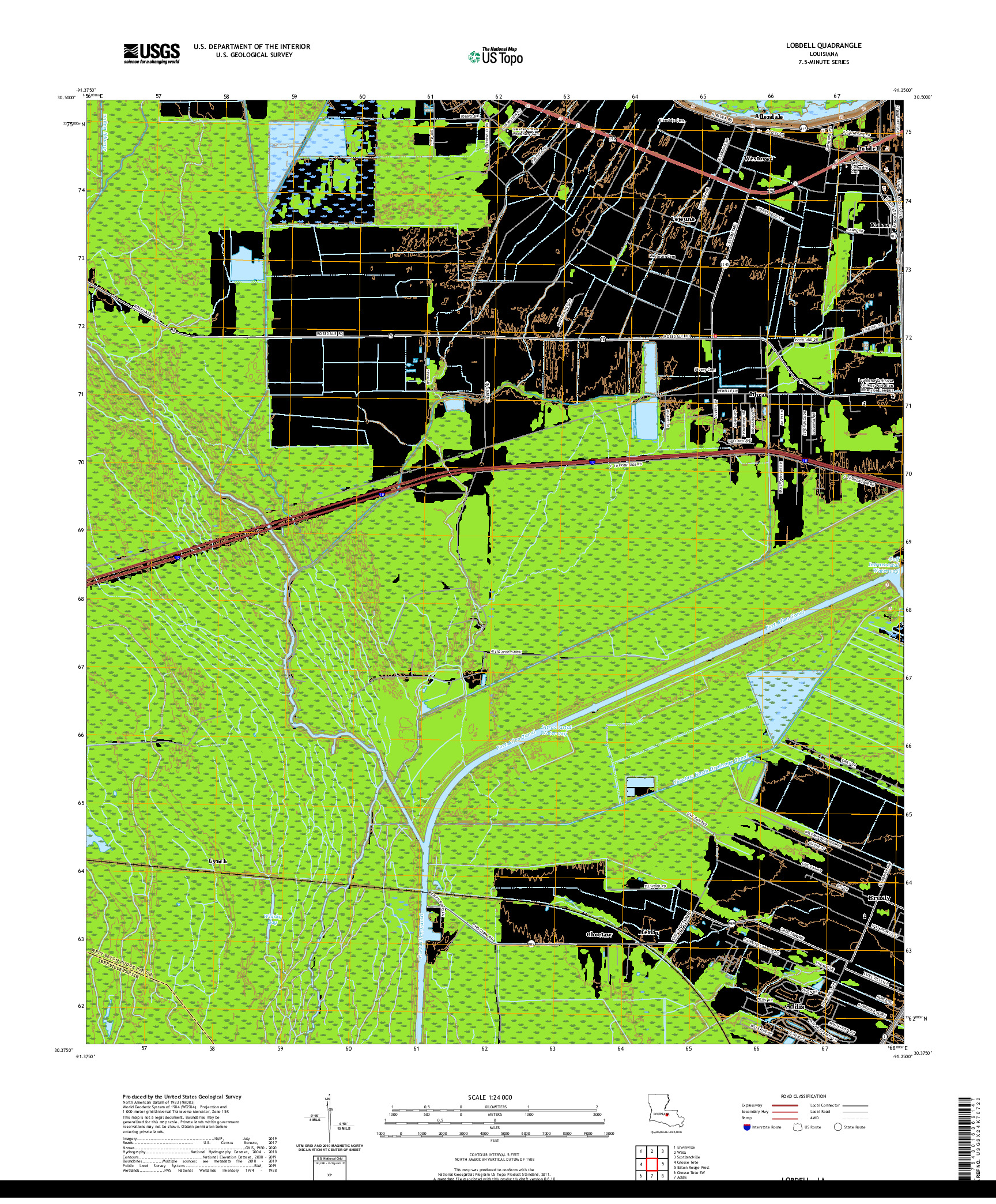USGS US TOPO 7.5-MINUTE MAP FOR LOBDELL, LA 2020