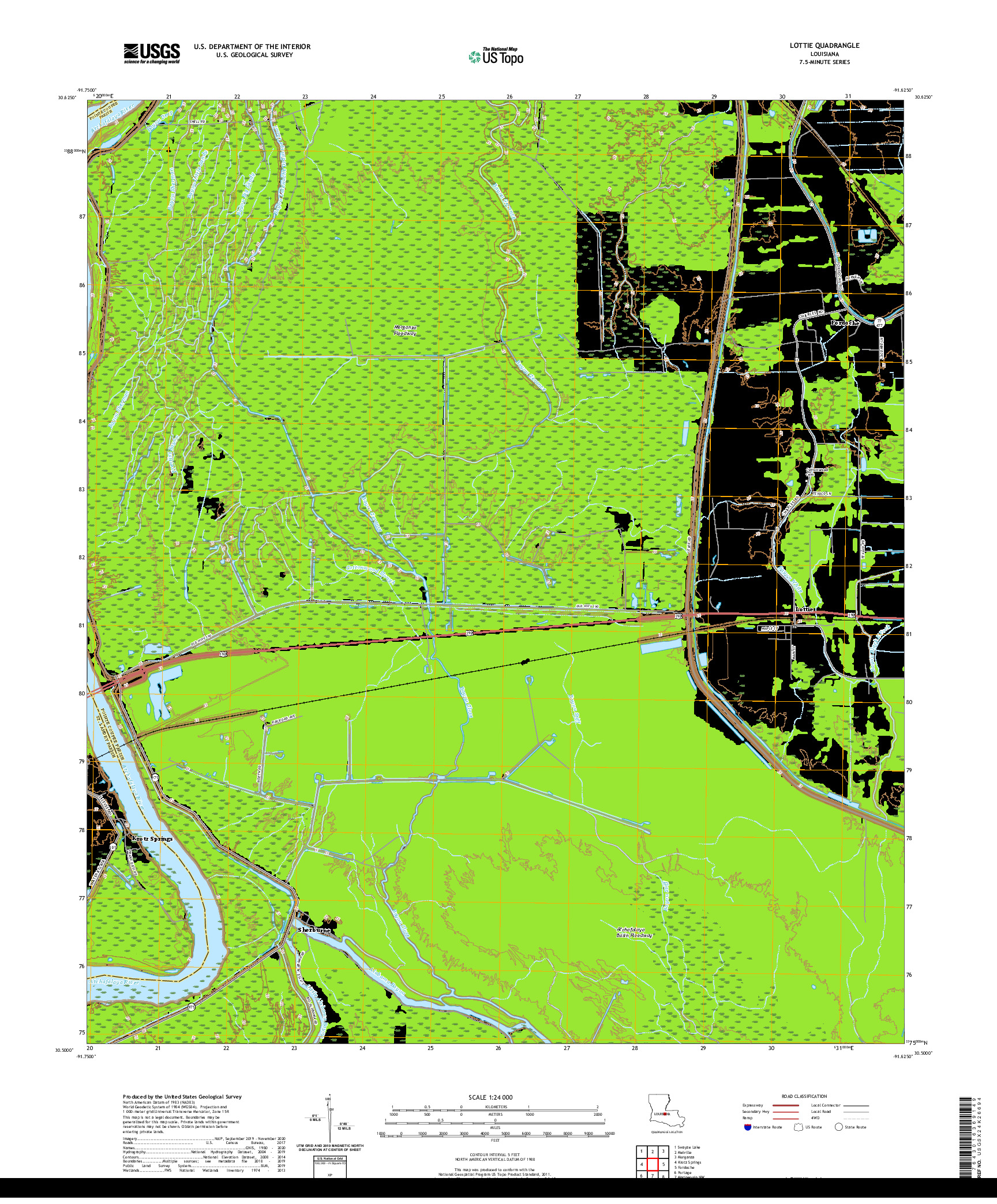 USGS US TOPO 7.5-MINUTE MAP FOR LOTTIE, LA 2020