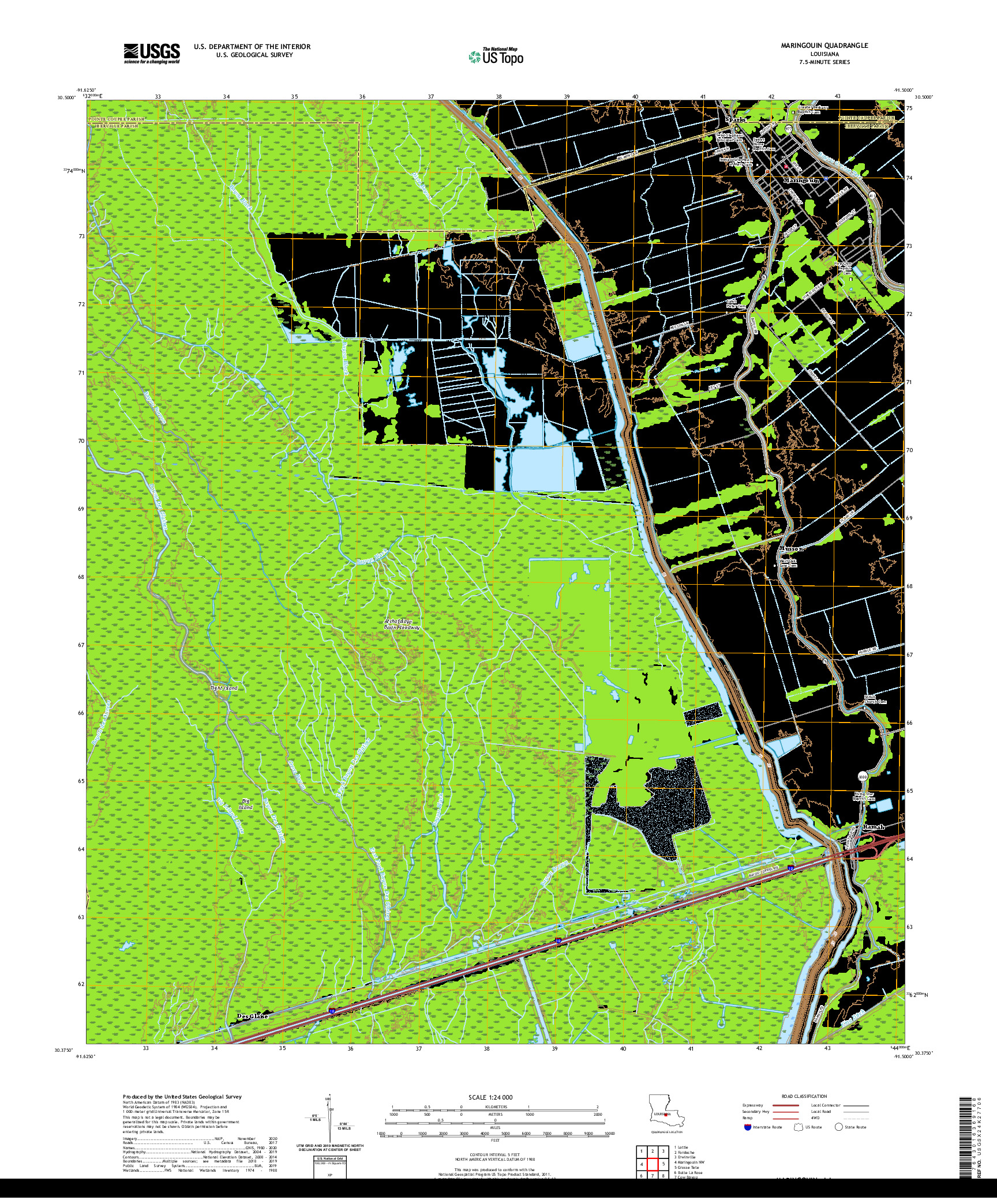 USGS US TOPO 7.5-MINUTE MAP FOR MARINGOUIN, LA 2020