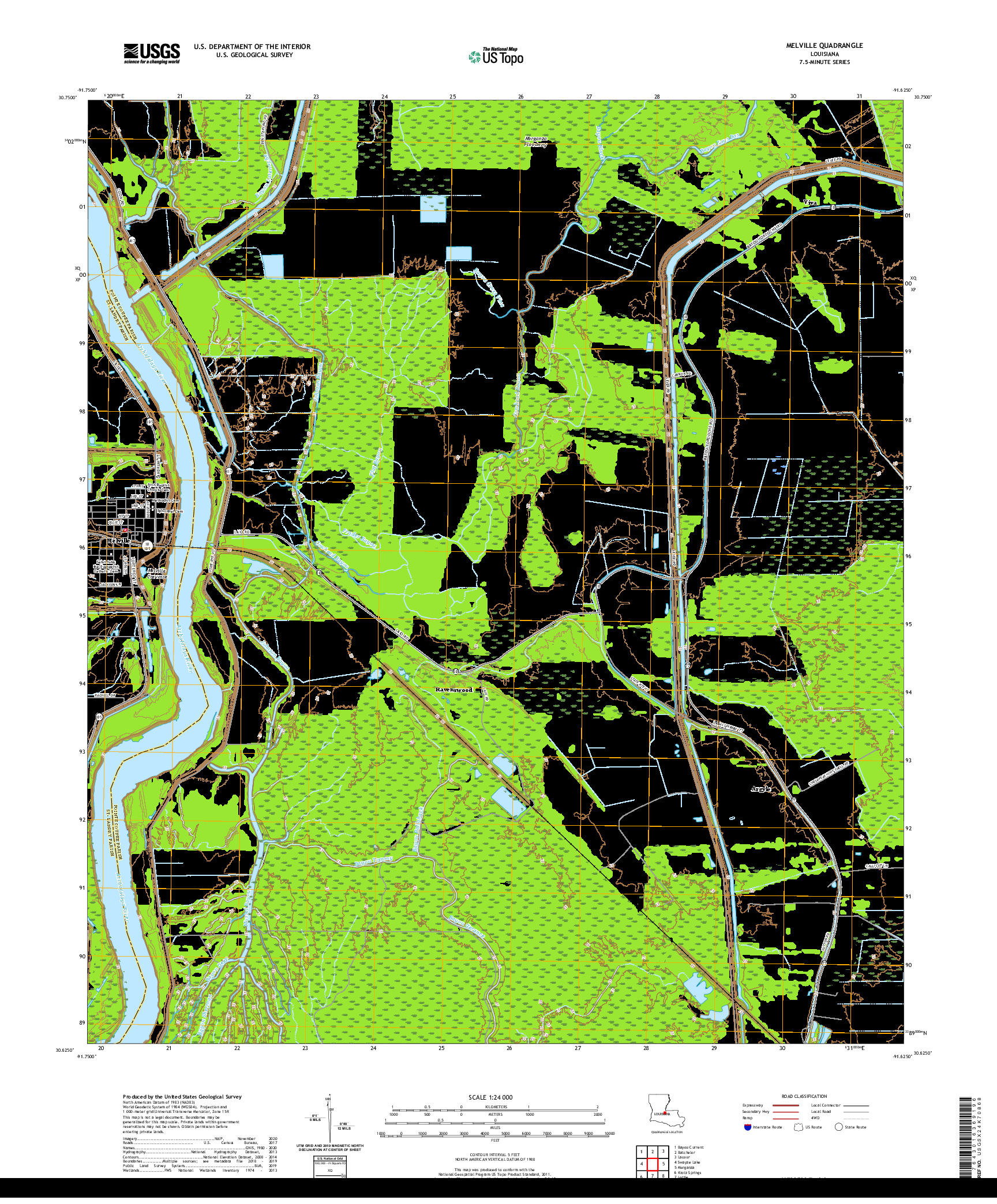 USGS US TOPO 7.5-MINUTE MAP FOR MELVILLE, LA 2020