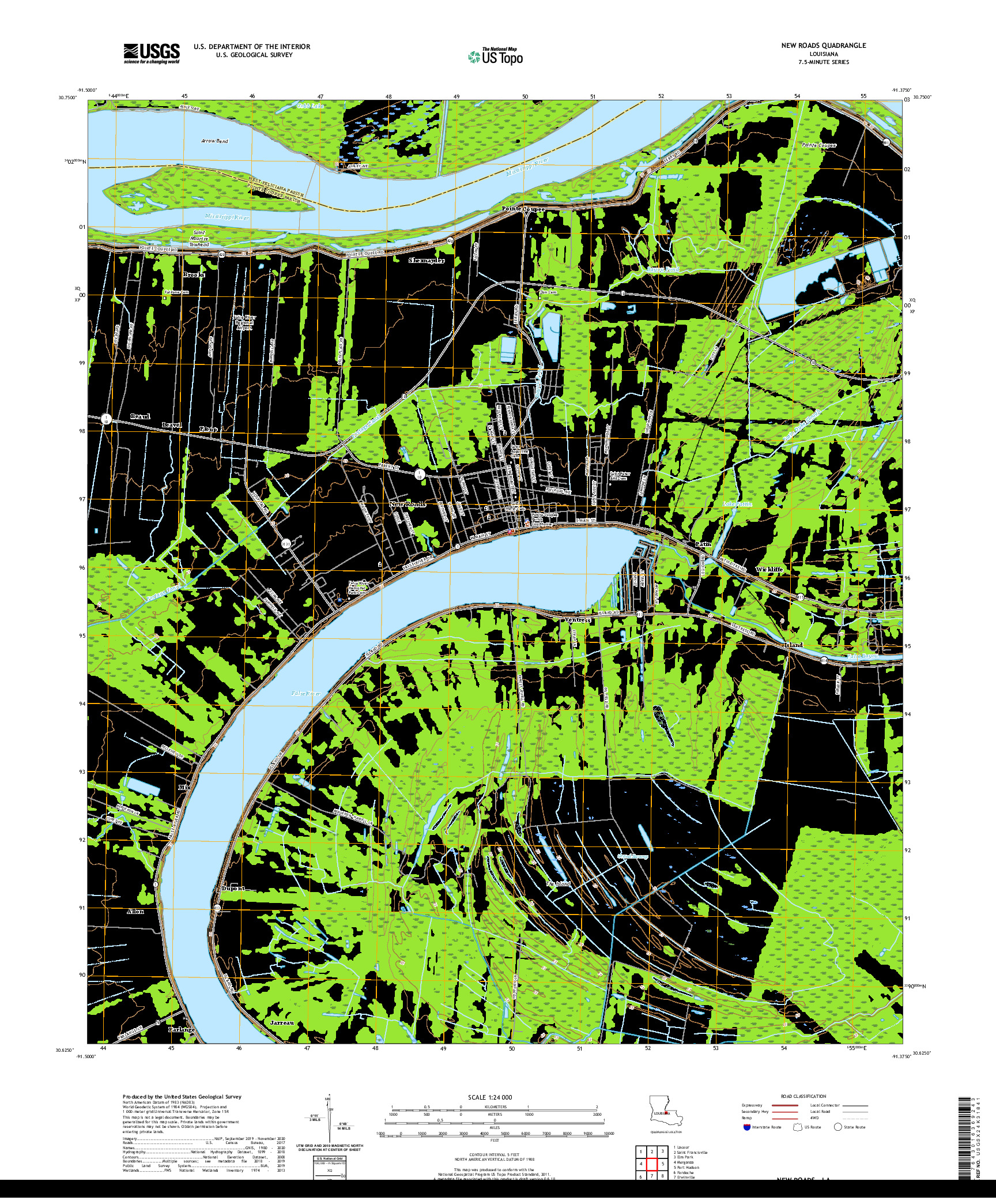 USGS US TOPO 7.5-MINUTE MAP FOR NEW ROADS, LA 2020