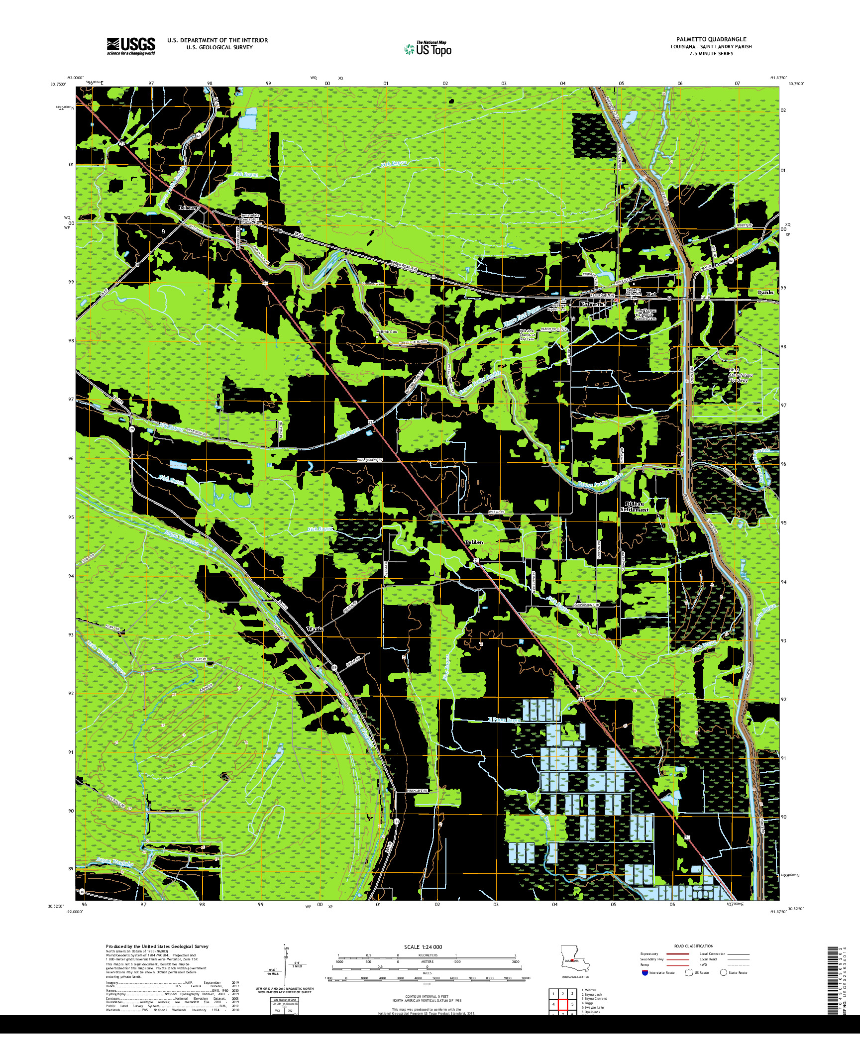 USGS US TOPO 7.5-MINUTE MAP FOR PALMETTO, LA 2020