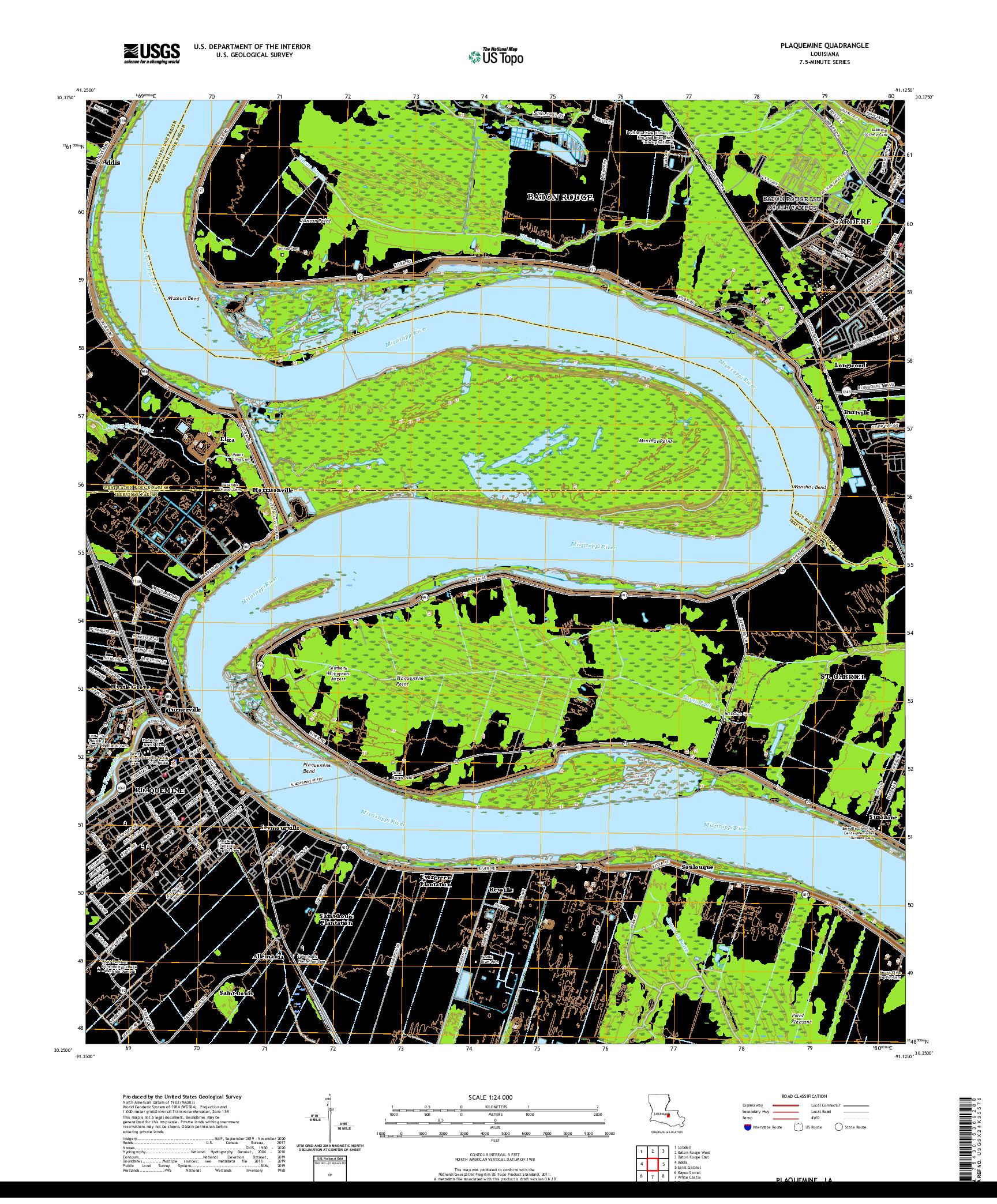 USGS US TOPO 7.5-MINUTE MAP FOR PLAQUEMINE, LA 2020