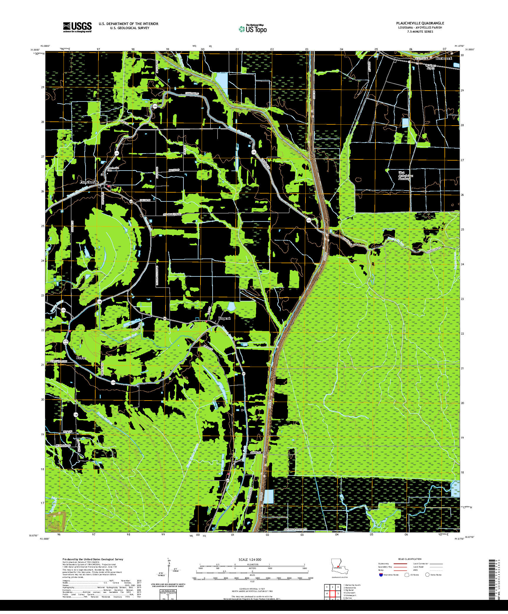 USGS US TOPO 7.5-MINUTE MAP FOR PLAUCHEVILLE, LA 2020