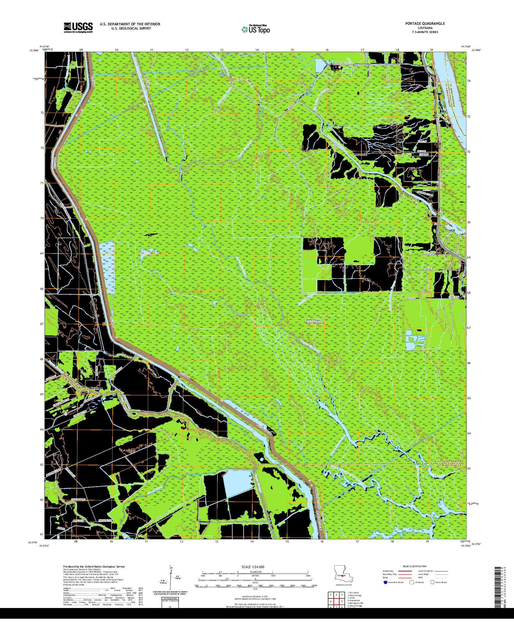 USGS US TOPO 7.5-MINUTE MAP FOR PORTAGE, LA 2020
