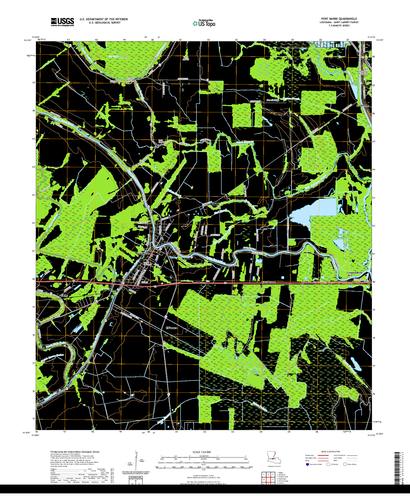 USGS US TOPO 7.5-MINUTE MAP FOR PORT BARRE, LA 2020