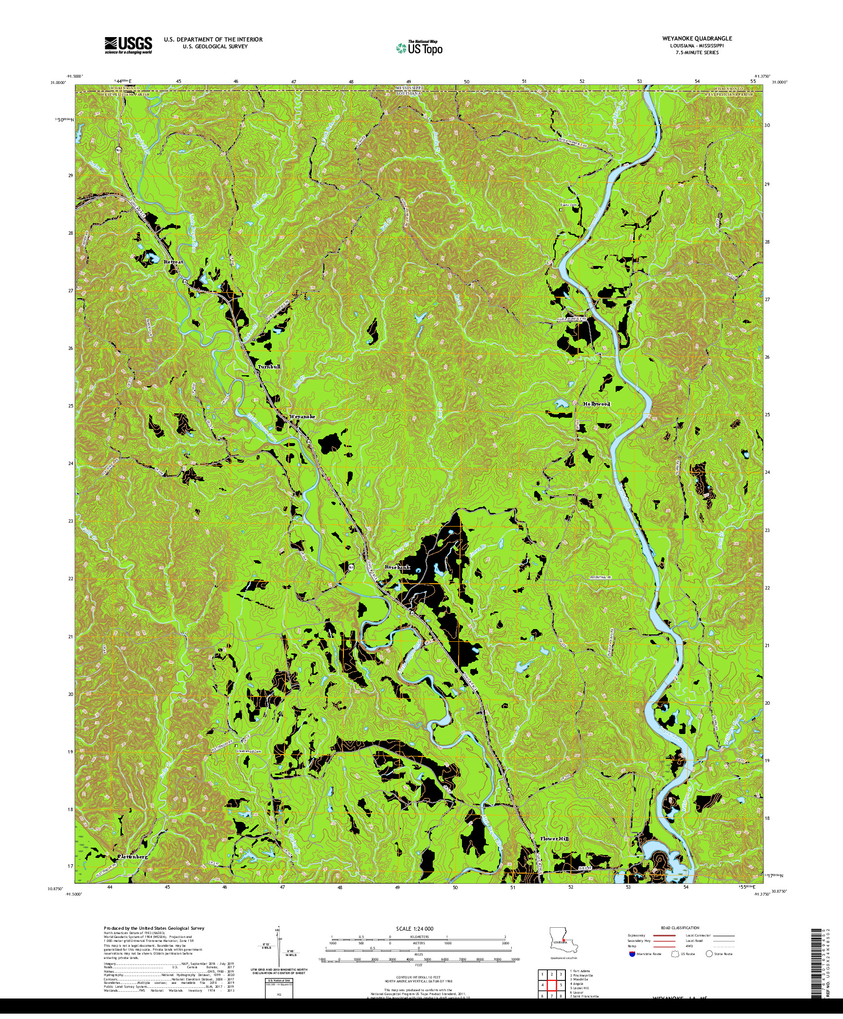USGS US TOPO 7.5-MINUTE MAP FOR WEYANOKE, LA,MS 2020