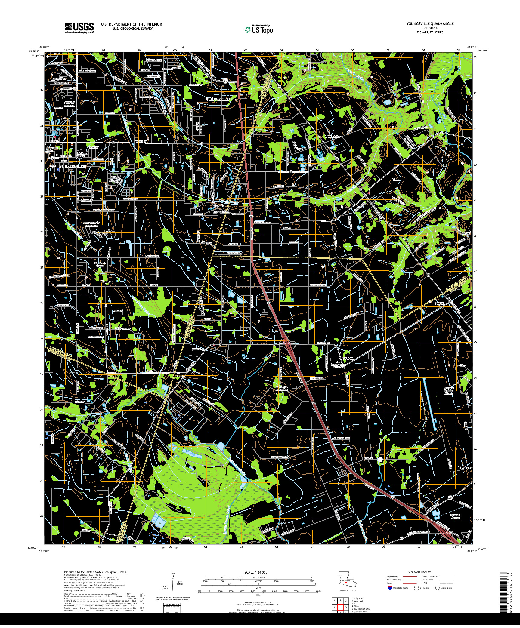 USGS US TOPO 7.5-MINUTE MAP FOR YOUNGSVILLE, LA 2020