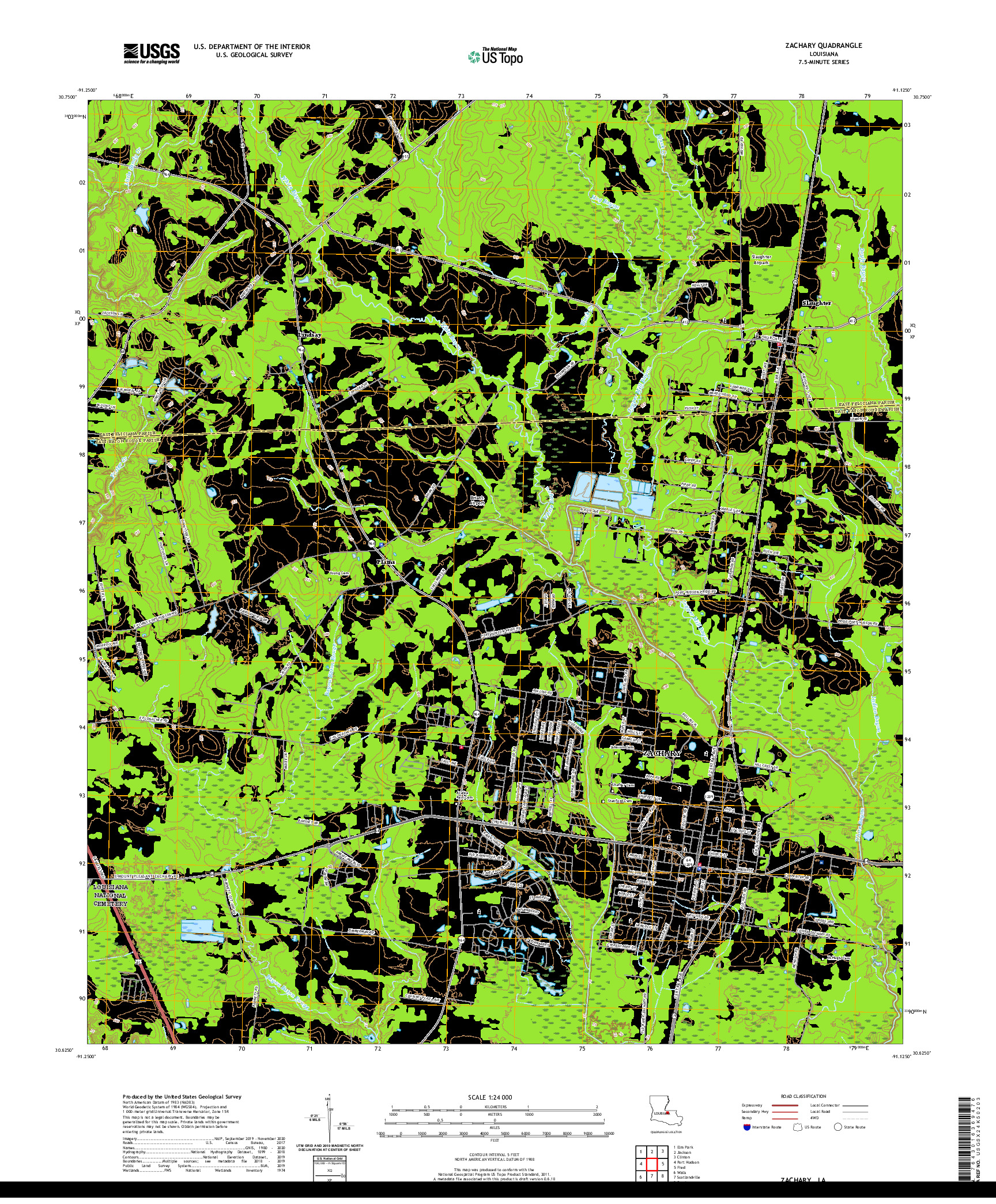 USGS US TOPO 7.5-MINUTE MAP FOR ZACHARY, LA 2020
