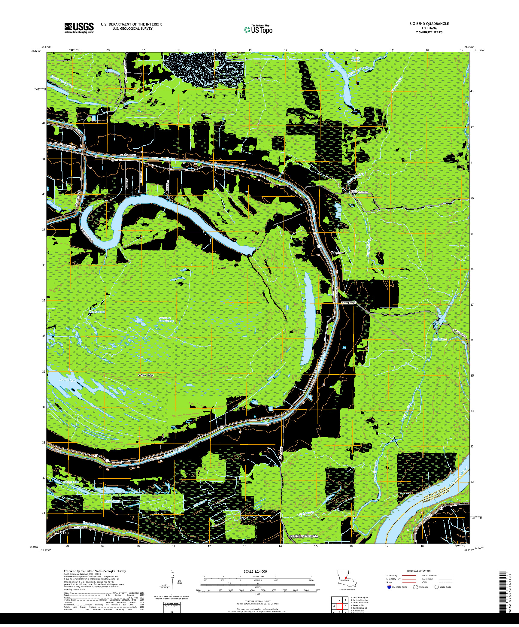 USGS US TOPO 7.5-MINUTE MAP FOR BIG BEND, LA 2020