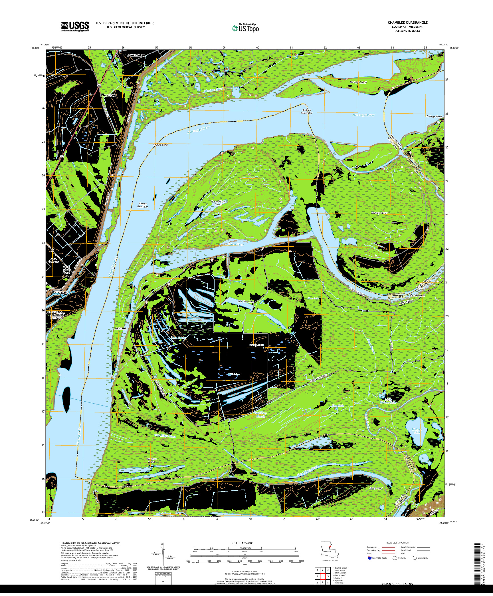 USGS US TOPO 7.5-MINUTE MAP FOR CHAMBLEE, LA,MS 2020