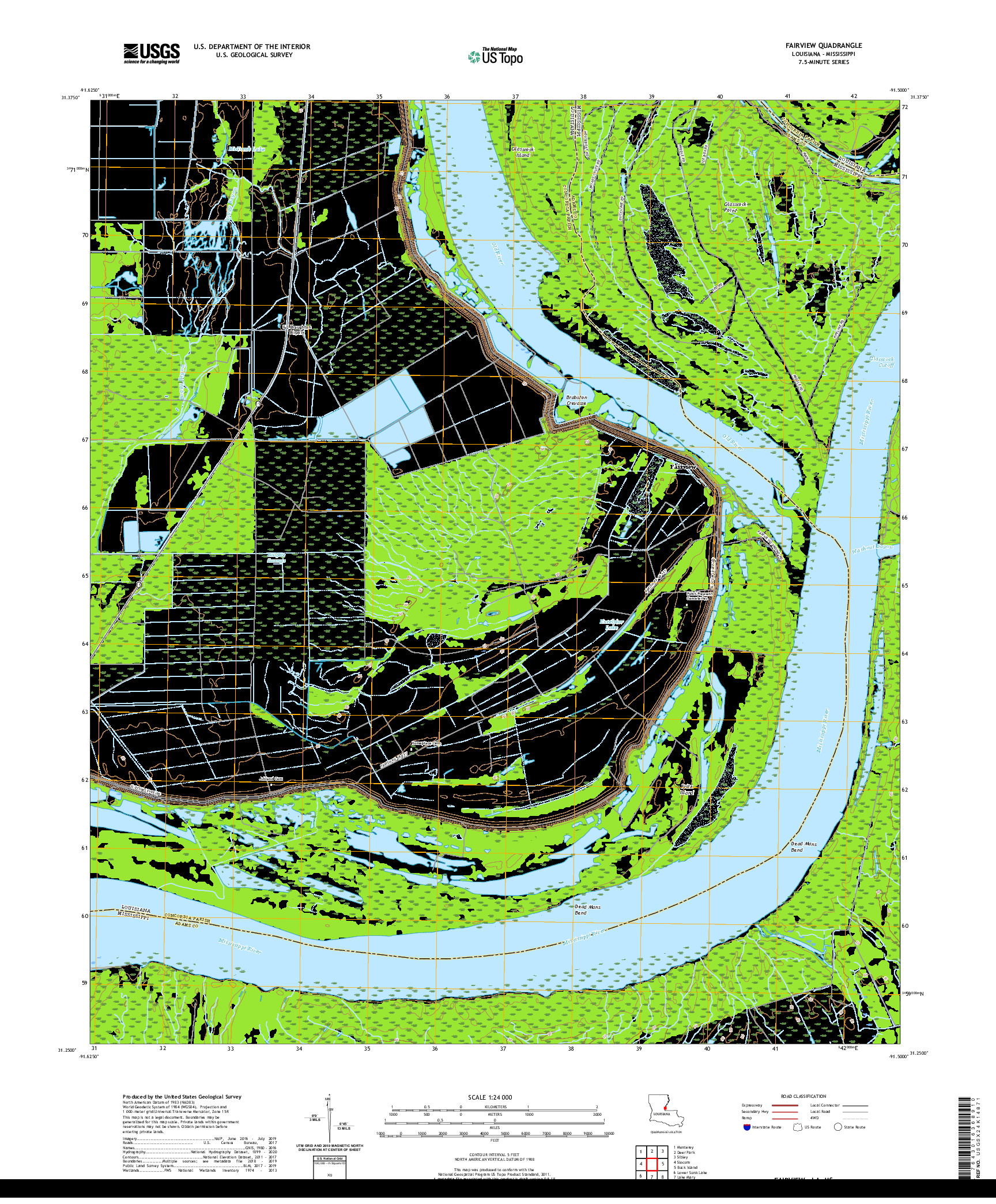 USGS US TOPO 7.5-MINUTE MAP FOR FAIRVIEW, LA,MS 2020