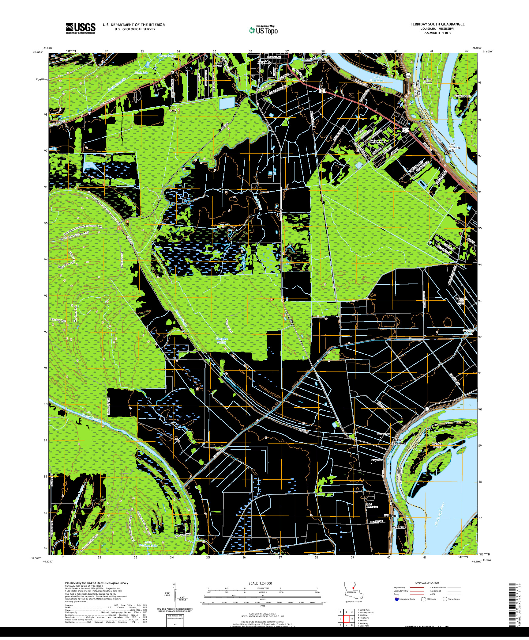 USGS US TOPO 7.5-MINUTE MAP FOR FERRIDAY SOUTH, LA,MS 2020