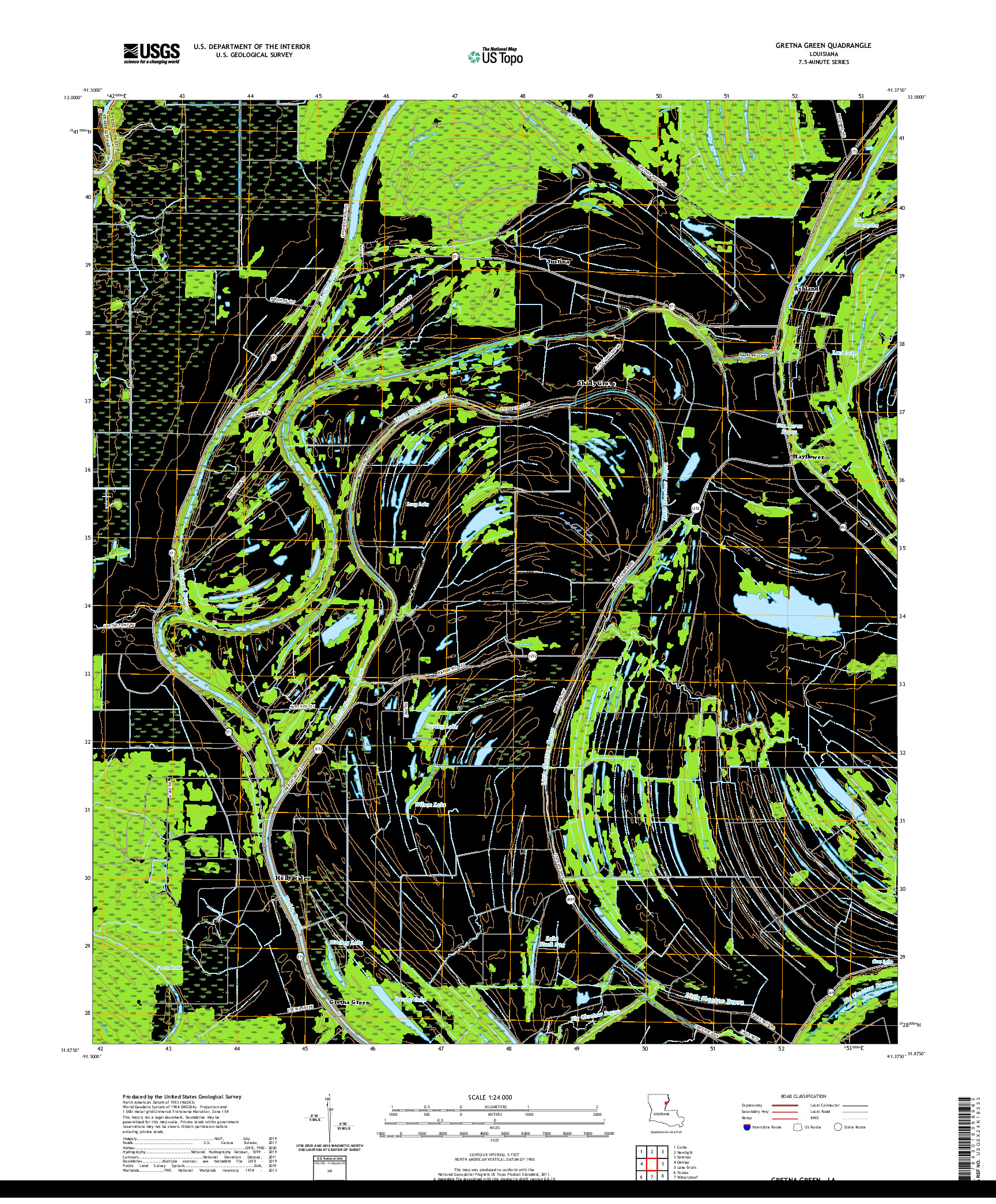 USGS US TOPO 7.5-MINUTE MAP FOR GRETNA GREEN, LA 2020