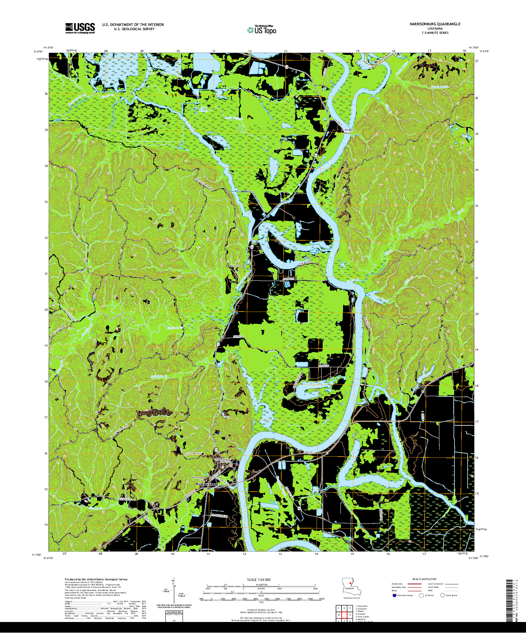 USGS US TOPO 7.5-MINUTE MAP FOR HARRISONBURG, LA 2020