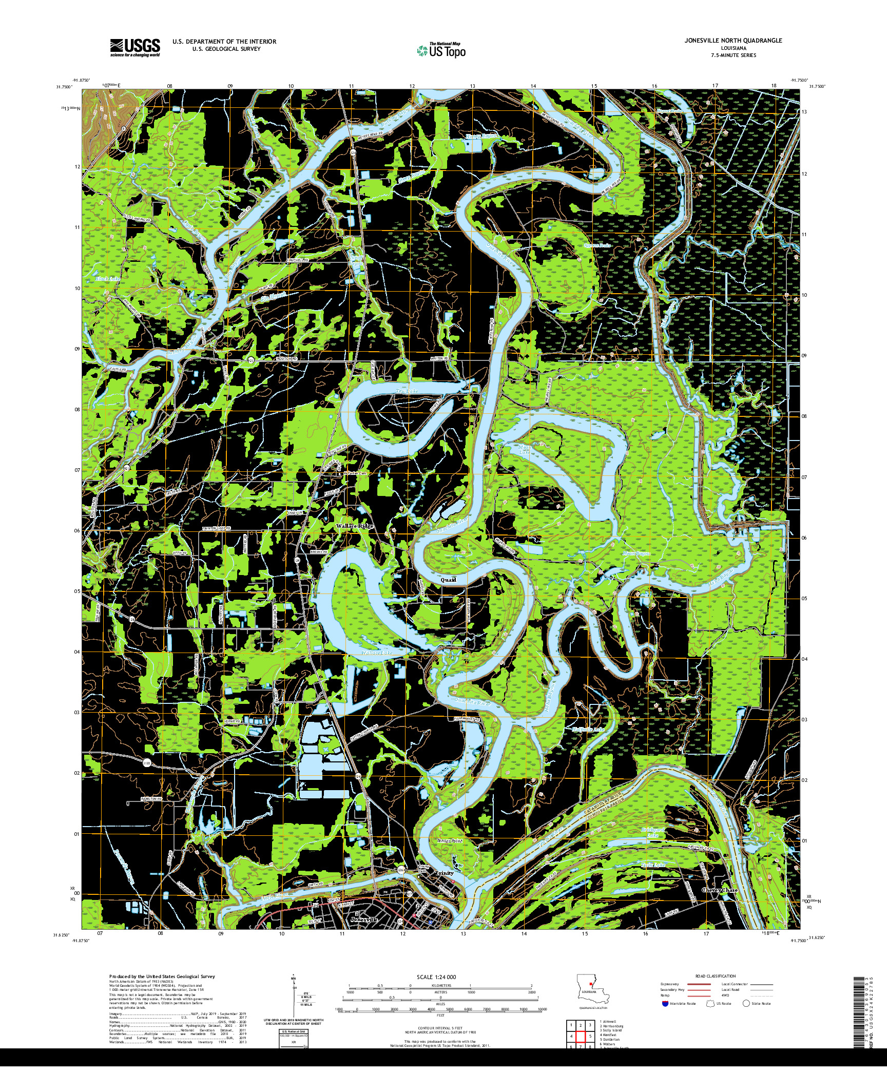 USGS US TOPO 7.5-MINUTE MAP FOR JONESVILLE NORTH, LA 2020