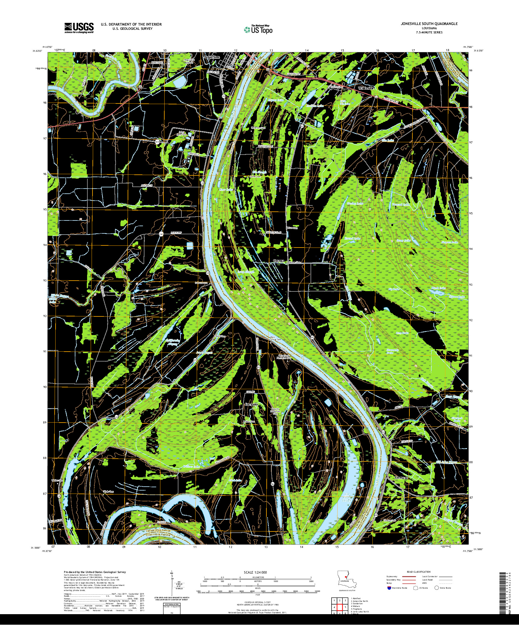 USGS US TOPO 7.5-MINUTE MAP FOR JONESVILLE SOUTH, LA 2020